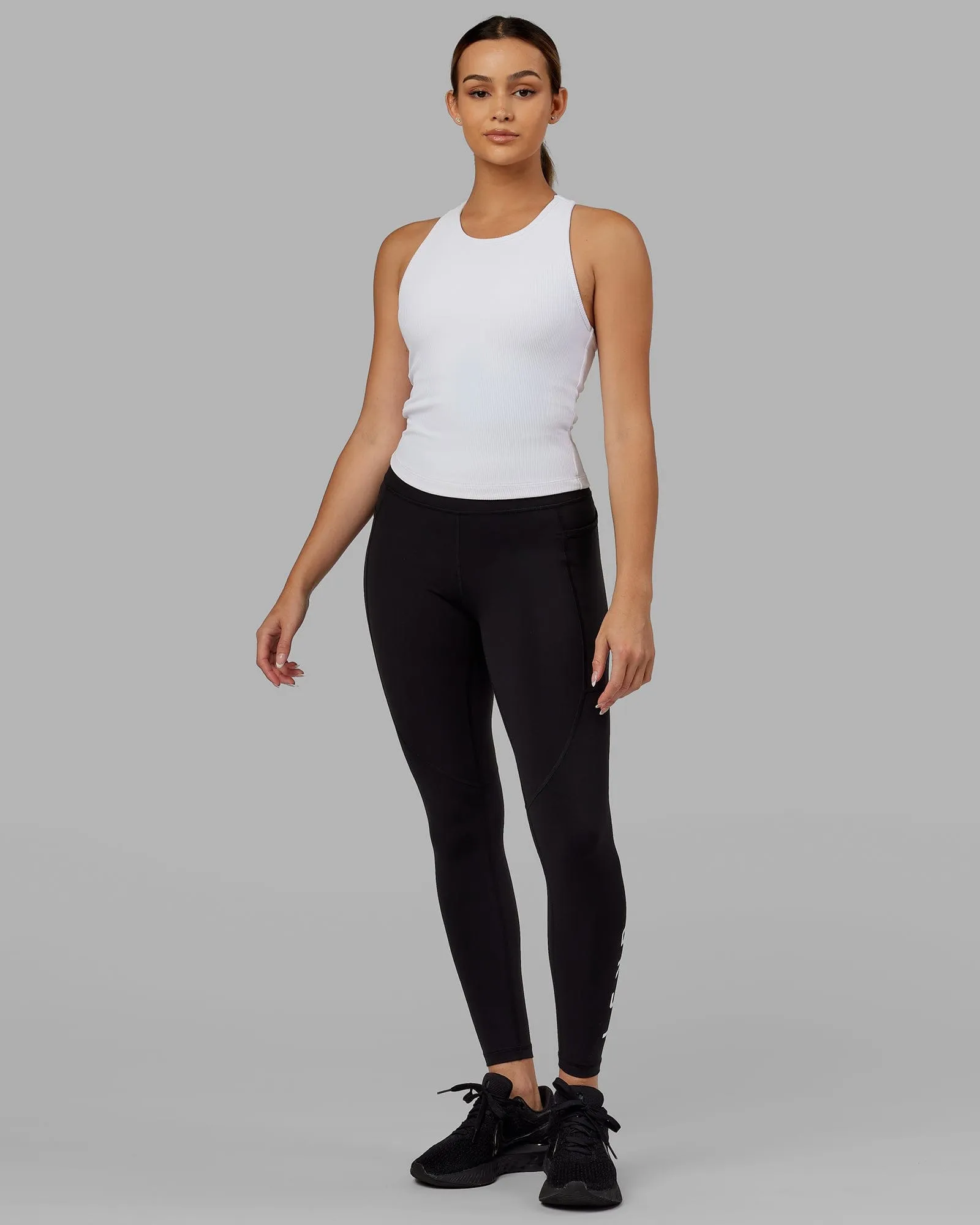 Flow Ribbed Shelf Bra Performance Tank - White sold by LSKD product image thumbnail 5