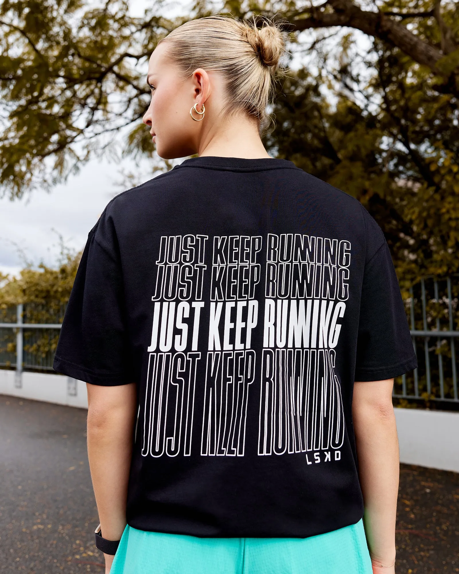 Unisex Keep On Running FLXCotton Tee Oversize - Black-White sold by LSKD product image thumbnail 2