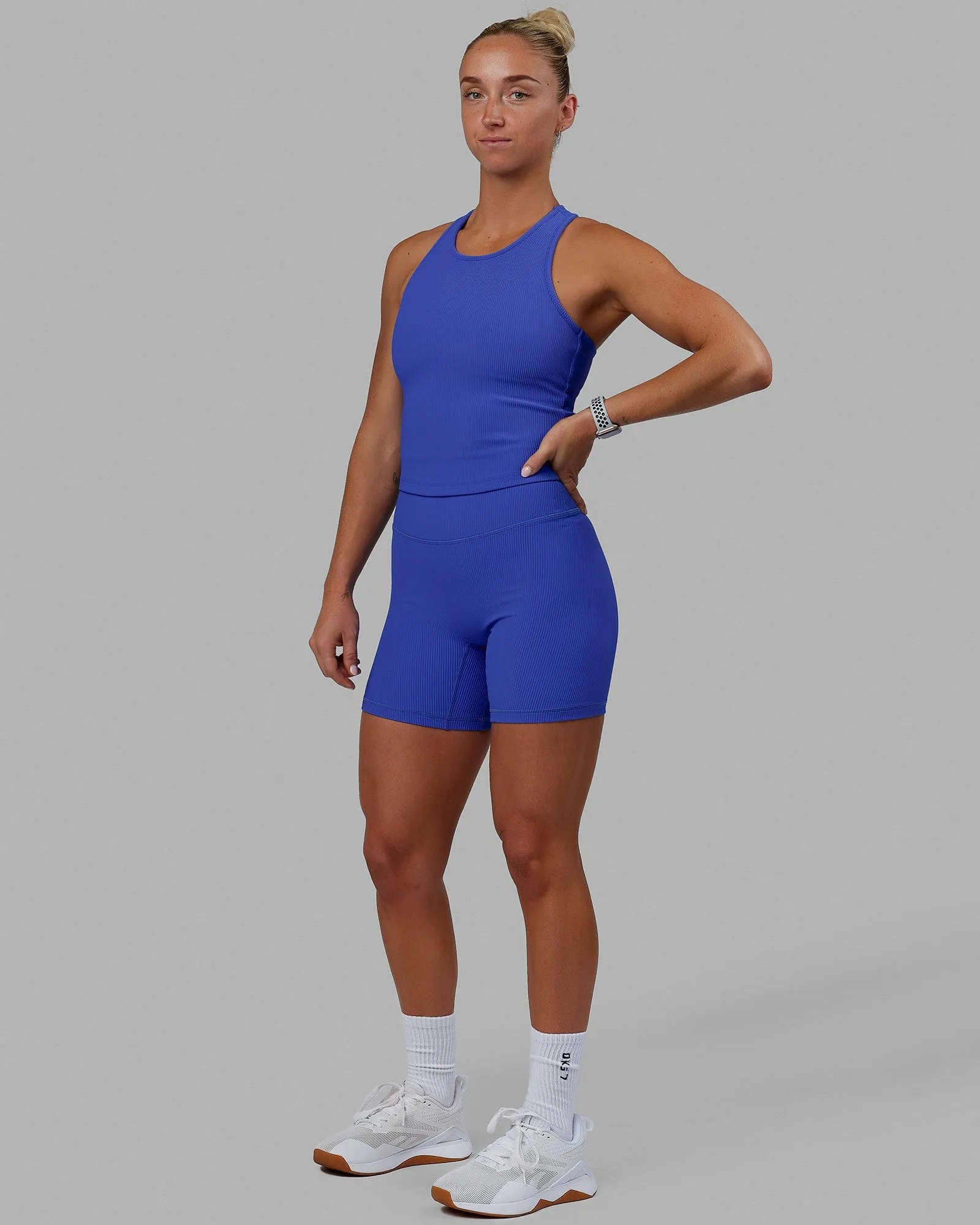 Flow Ribbed Shelf Bra Performance Tank - Power Cobalt sold by LSKD product image thumbnail 4