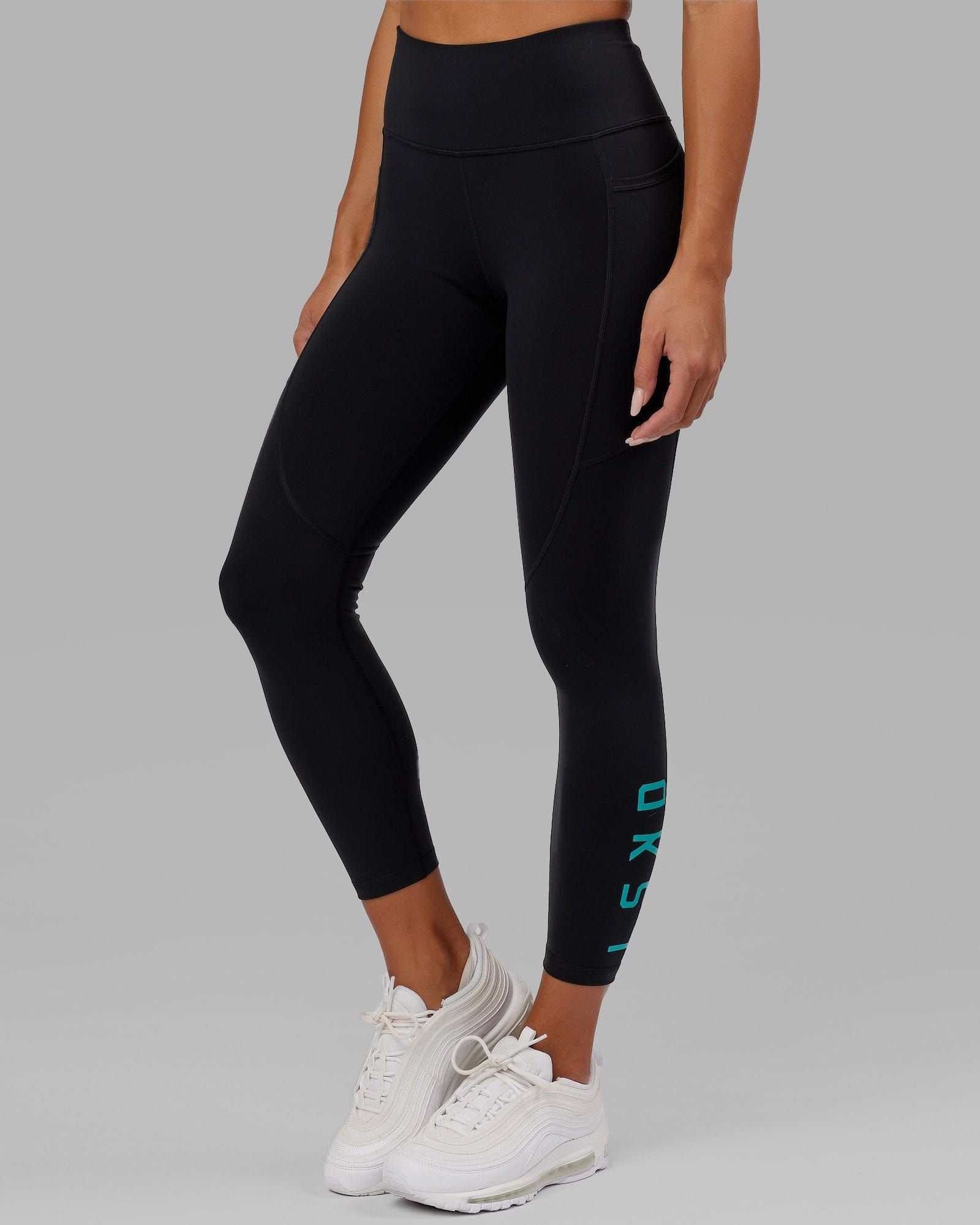 Rep 7/8 Length Tights - Black-Hyper Teal sold by LSKD product image thumbnail 2