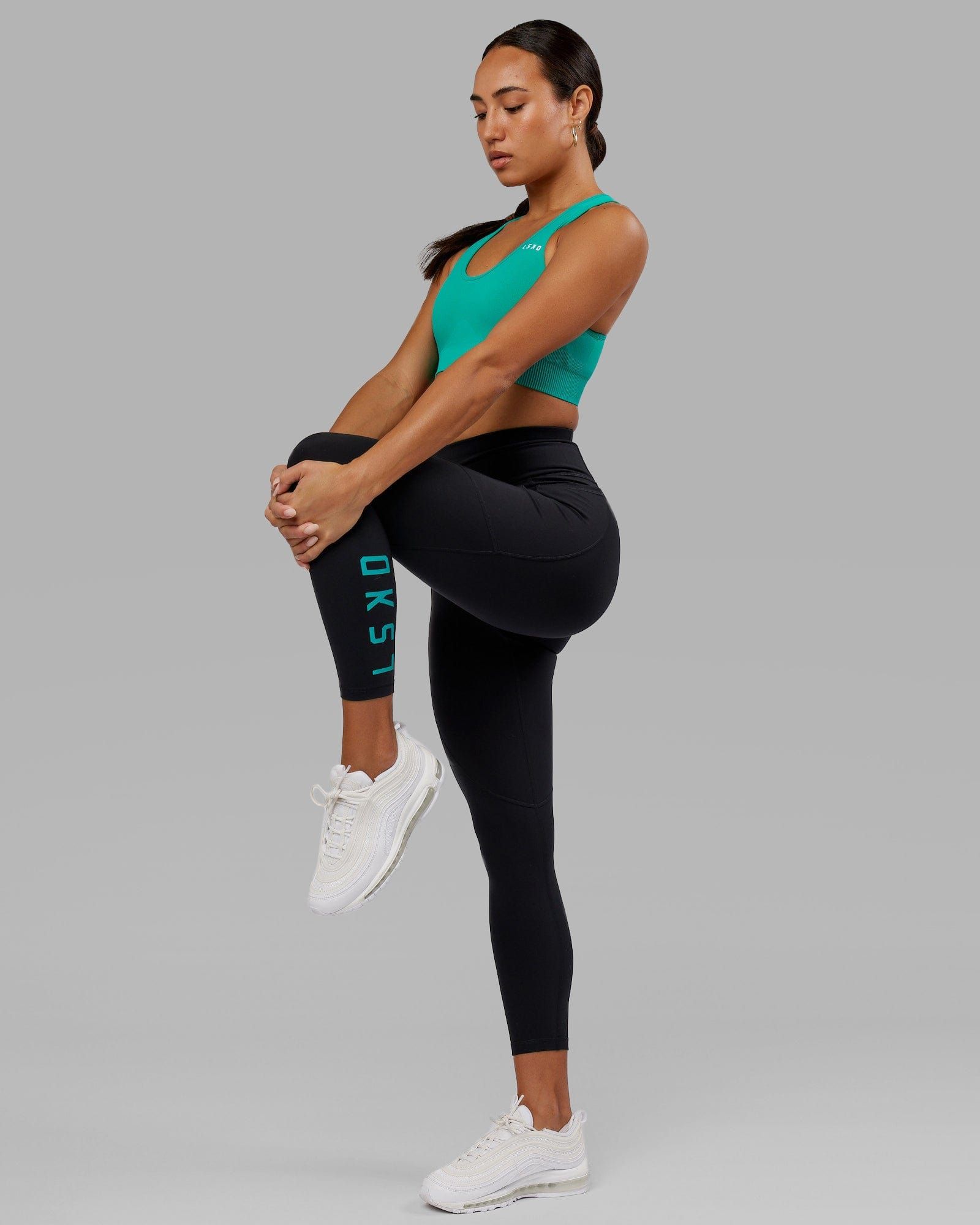 Rep 7/8 Length Tights - Black-Hyper Teal sold by LSKD