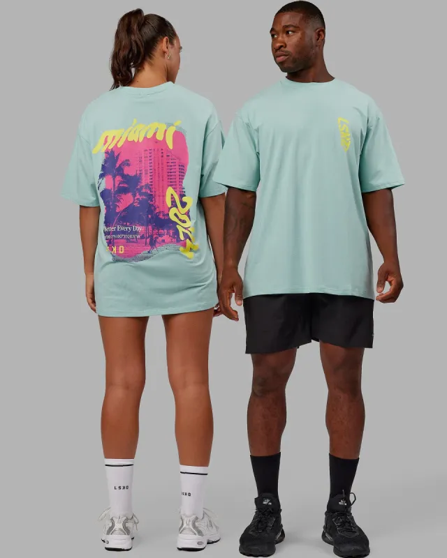 Unisex Miami24 FLXCotton Tee Oversize - Pastel Turquoise-Yellow sold by LSKD