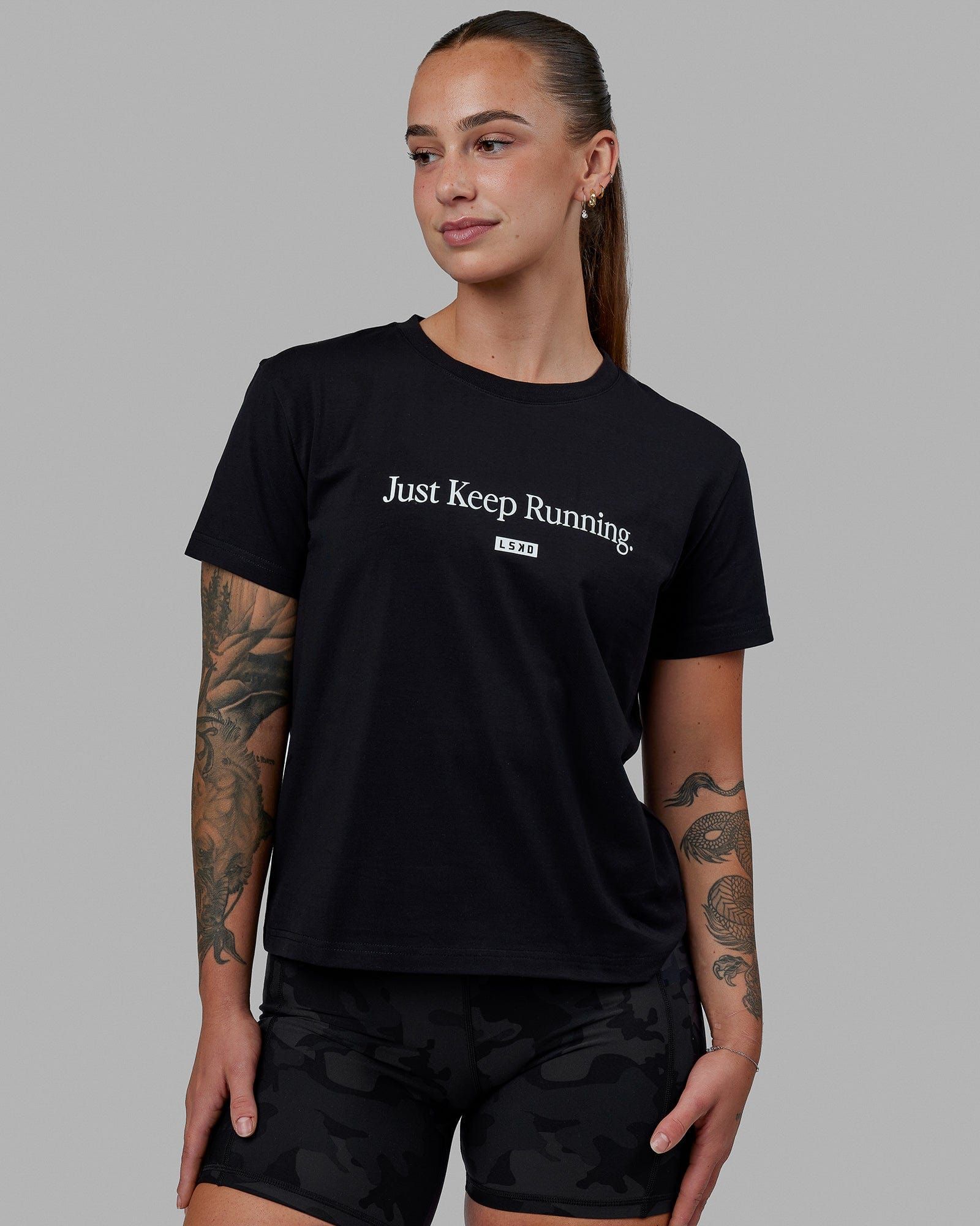 Just Keep Running FLXCotton Tee - Black-White sold by LSKD