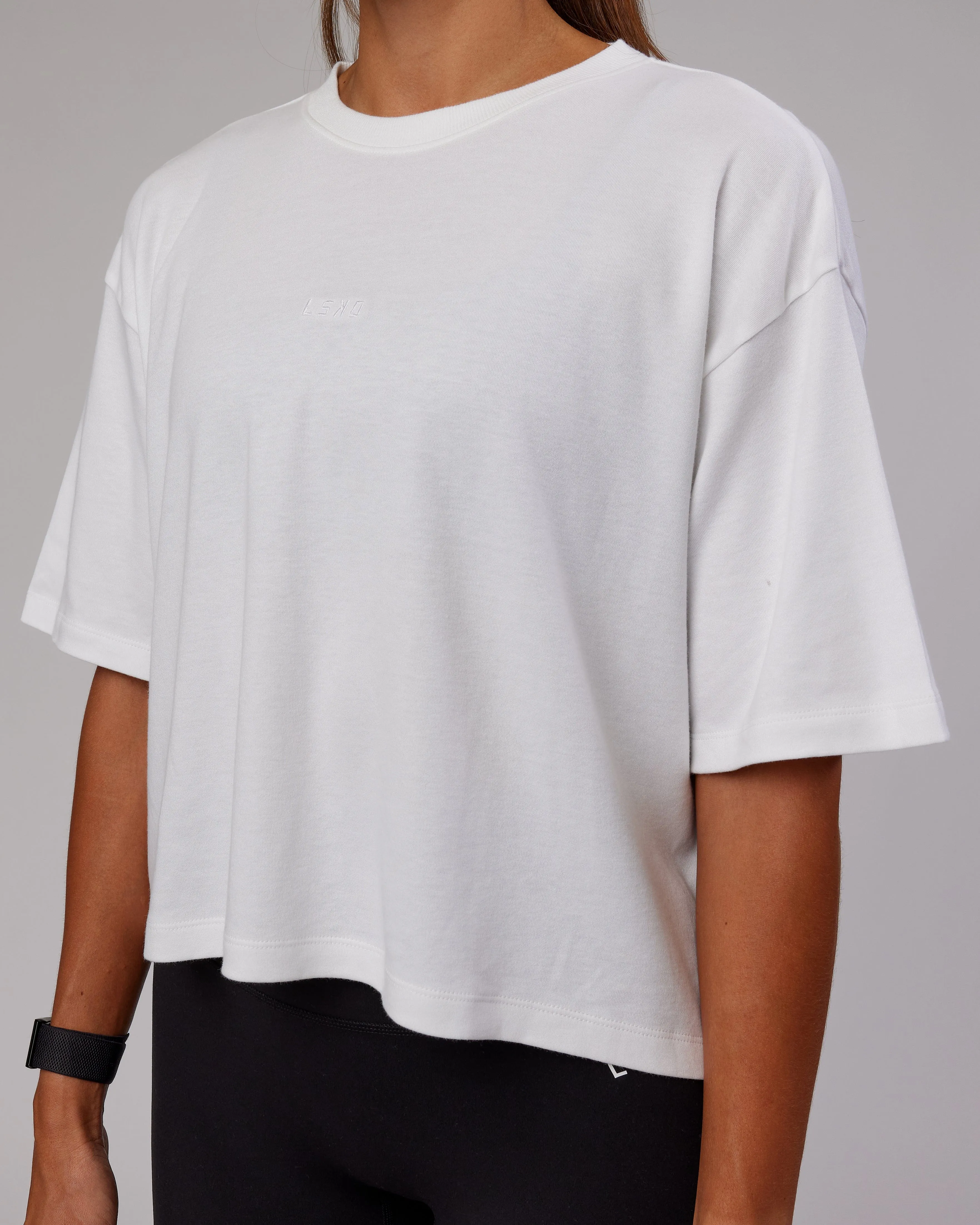 Go-To Modal Oversized Cropped Tee - White-White sold by LSKD product image thumbnail 3