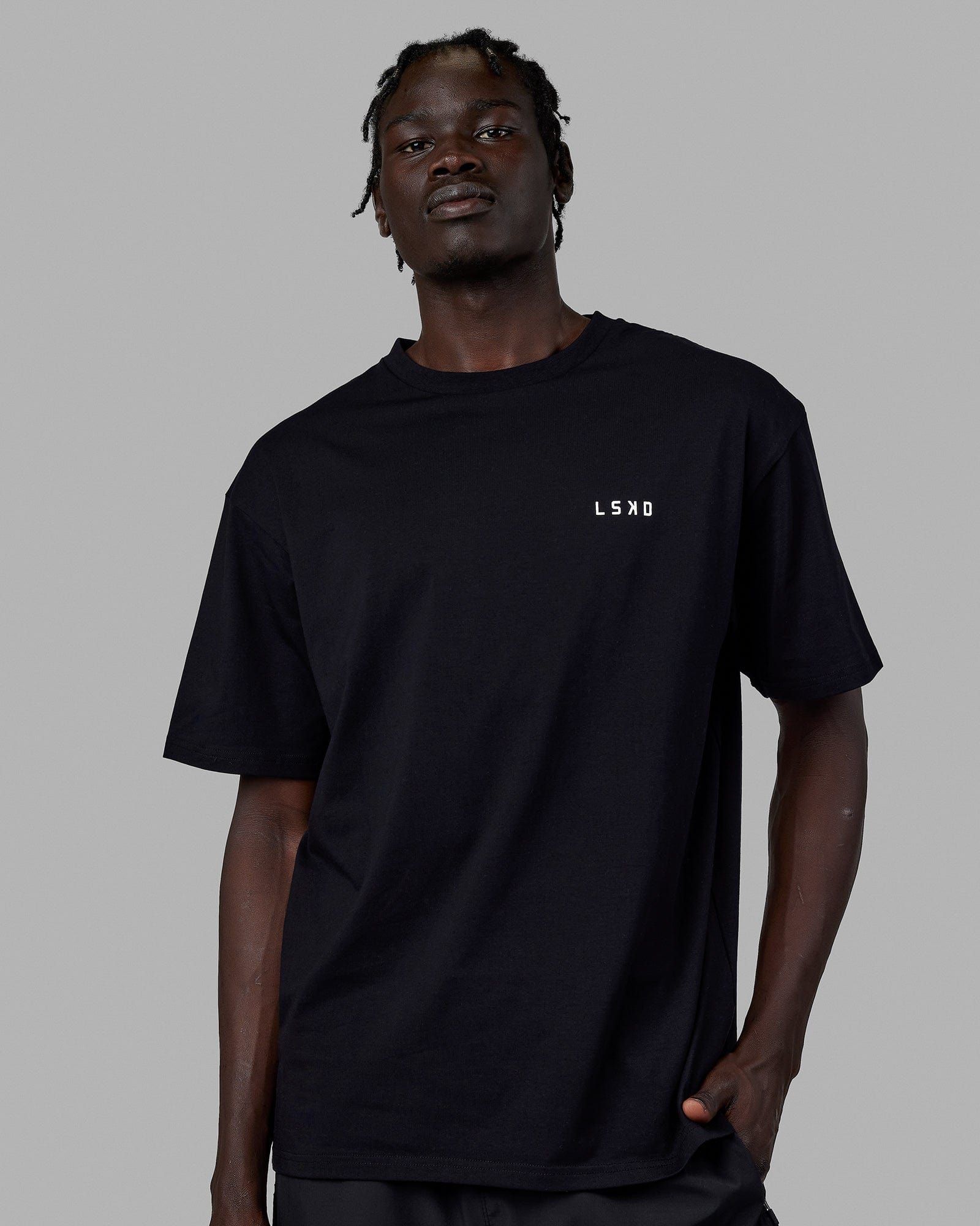 Unisex Strike Through FLXCotton Tee Oversize - Black-White sold by LSKD product image thumbnail 2