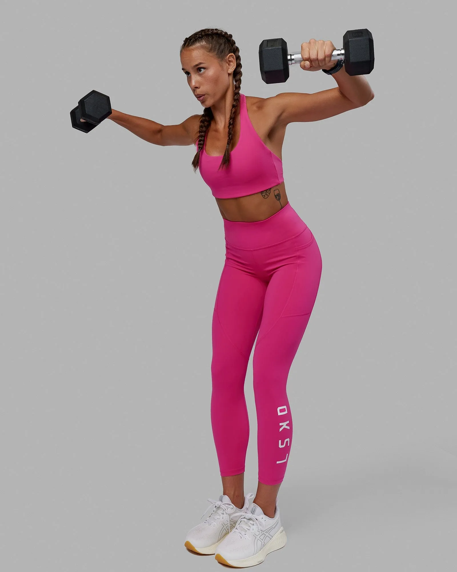 Rep 7/8 Length Tights - Ultra Pink-White sold by LSKD product image thumbnail 5