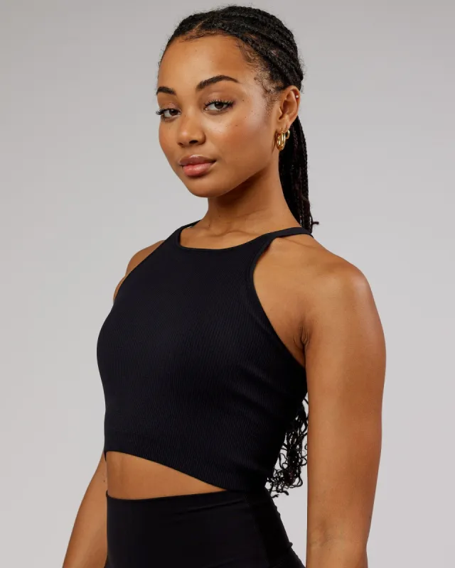 Minimal Seamless Crop Ribbed Tank - Black sold by LSKD