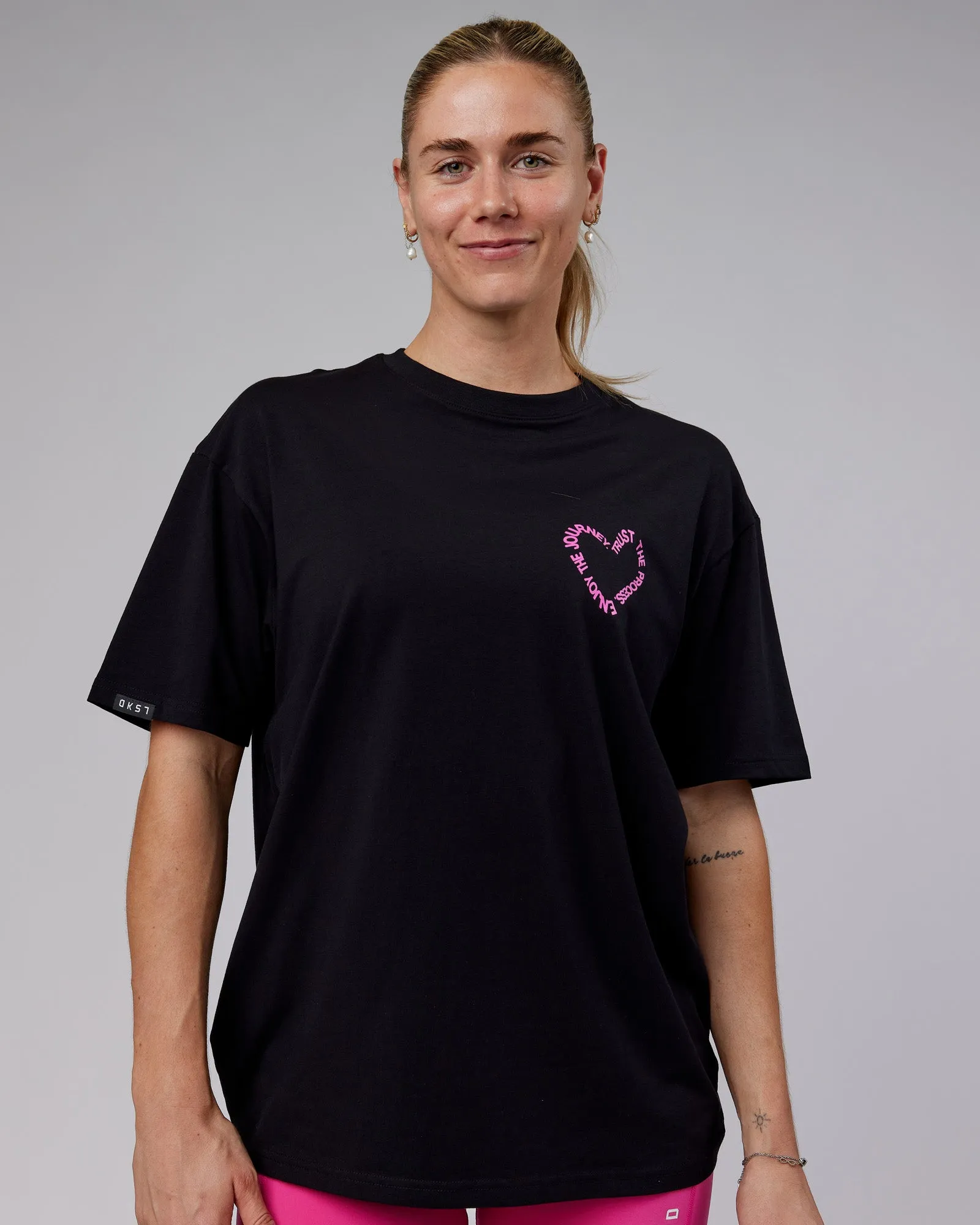 Unisex Love The Process FLXCotton Tee Oversize - Black-Fuchsia Pink sold by LSKD product image thumbnail 4