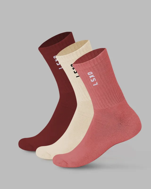 Signal Crew Socks 3 Pack - Old Rose-Dry Rose-Off White sold by LSKD