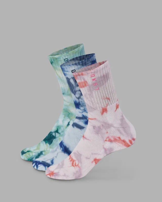 Signal 3 Pack Quarter Socks - Tie dye-Pink-Blue-Green sold by LSKD