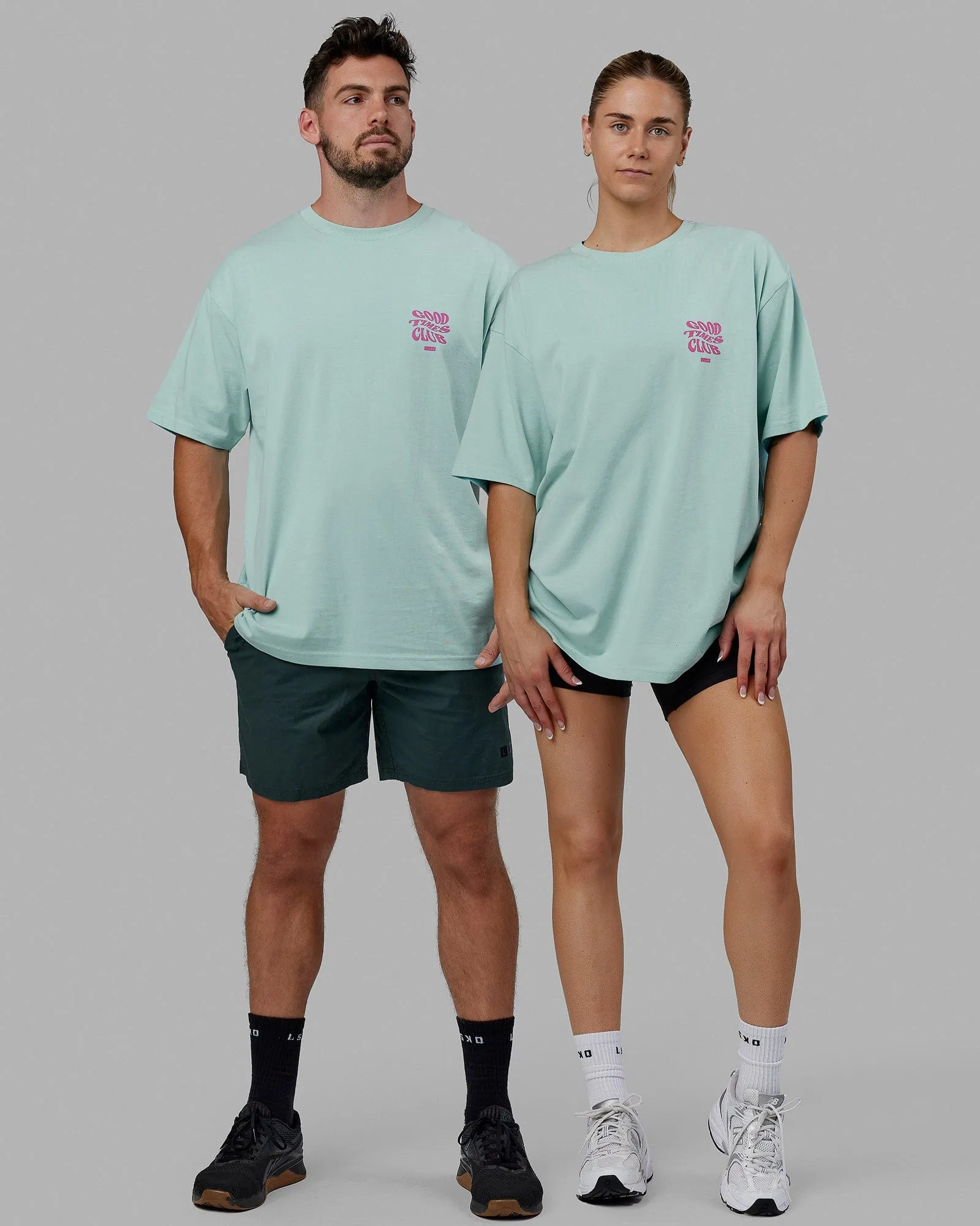 Unisex Good Times Heavyweight Tee Oversize - Pastel Turquoise-Spark Pink sold by LSKD