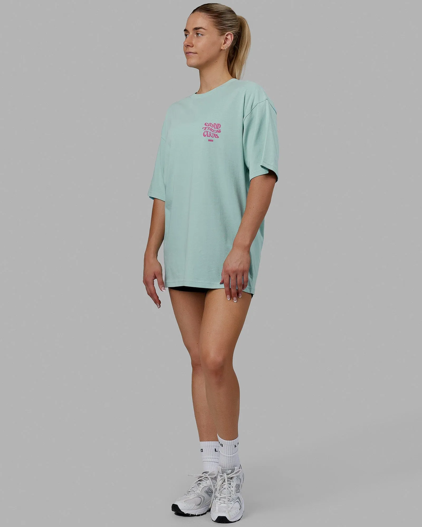 Unisex Good Times Heavyweight Tee Oversize - Pastel Turquoise-Spark Pink sold by LSKD product image thumbnail 4