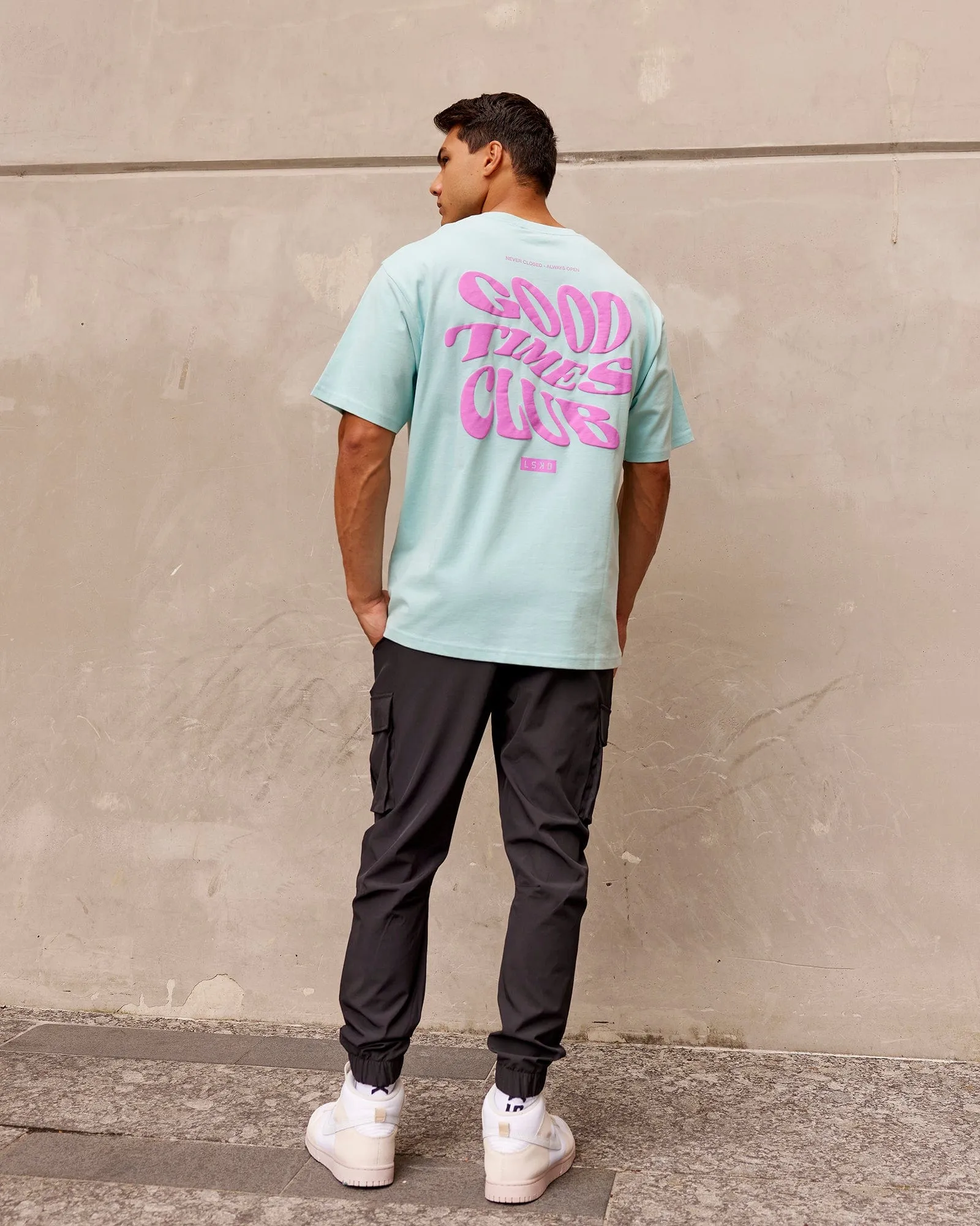 Unisex Good Times Heavyweight Tee Oversize - Pastel Turquoise-Spark Pink sold by LSKD product image thumbnail 5