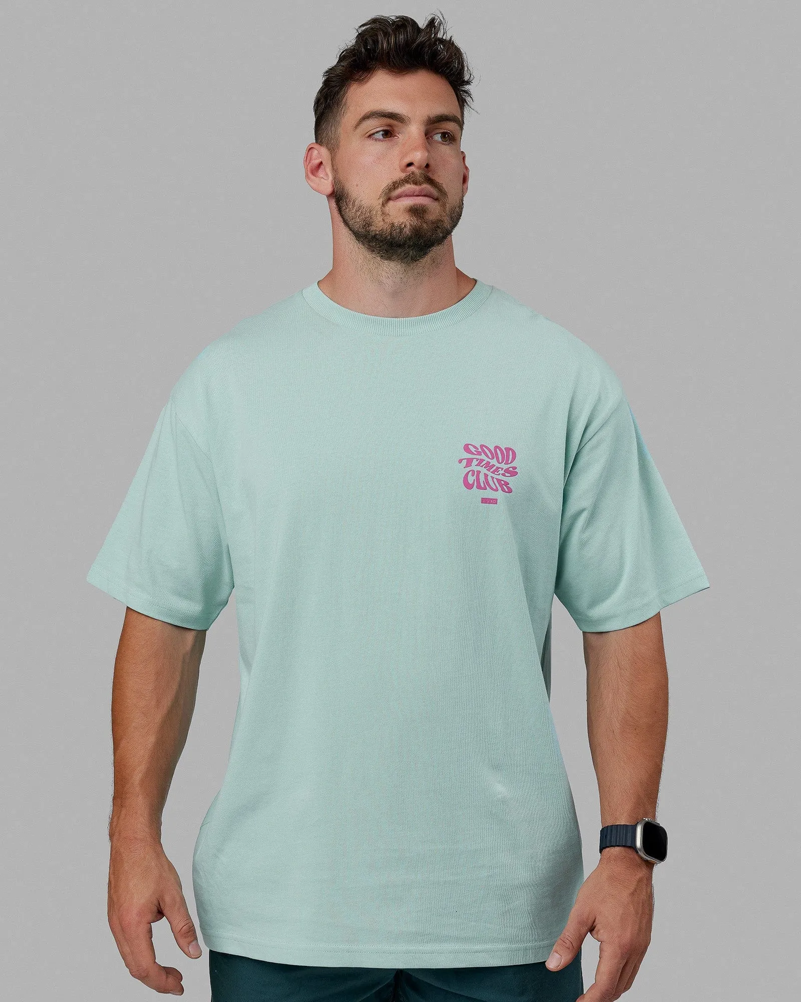Unisex Good Times Heavyweight Tee Oversize - Pastel Turquoise-Spark Pink sold by LSKD product image thumbnail 3