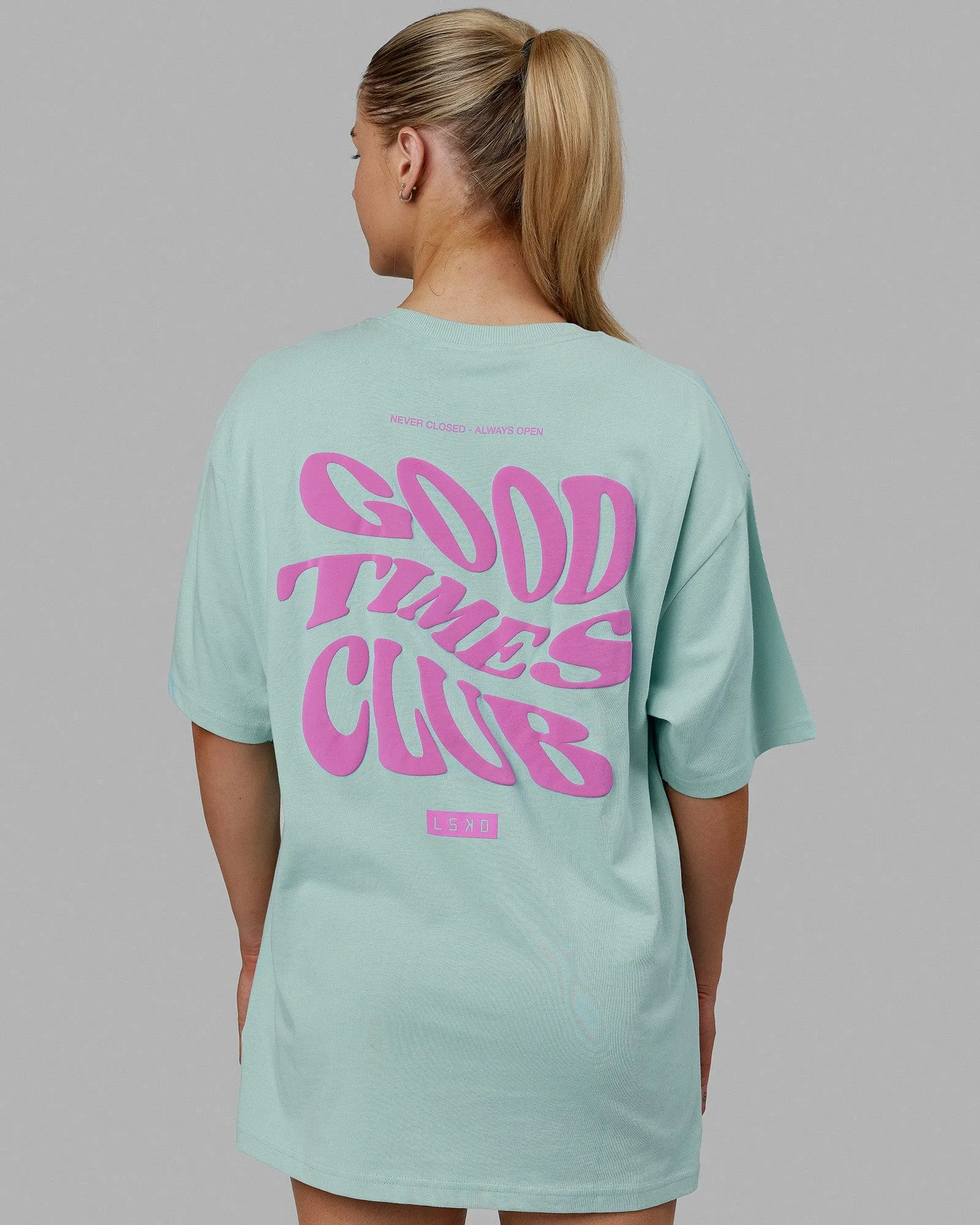 Unisex Good Times Heavyweight Tee Oversize - Pastel Turquoise-Spark Pink sold by LSKD product image thumbnail 2
