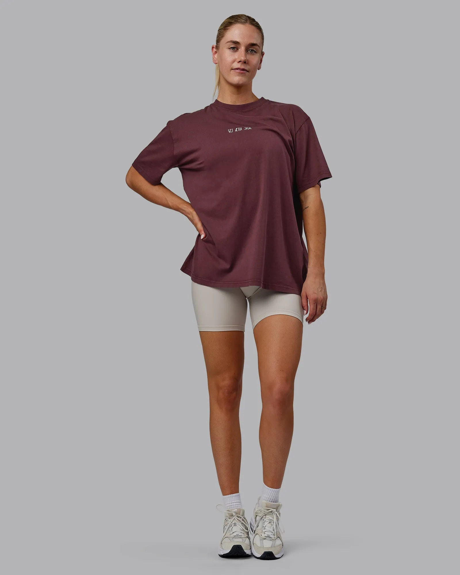 Sara I Can Shall & Will Oversized Washed Tee - Bordeaux-Shale Beige sold by LSKD product image thumbnail 5