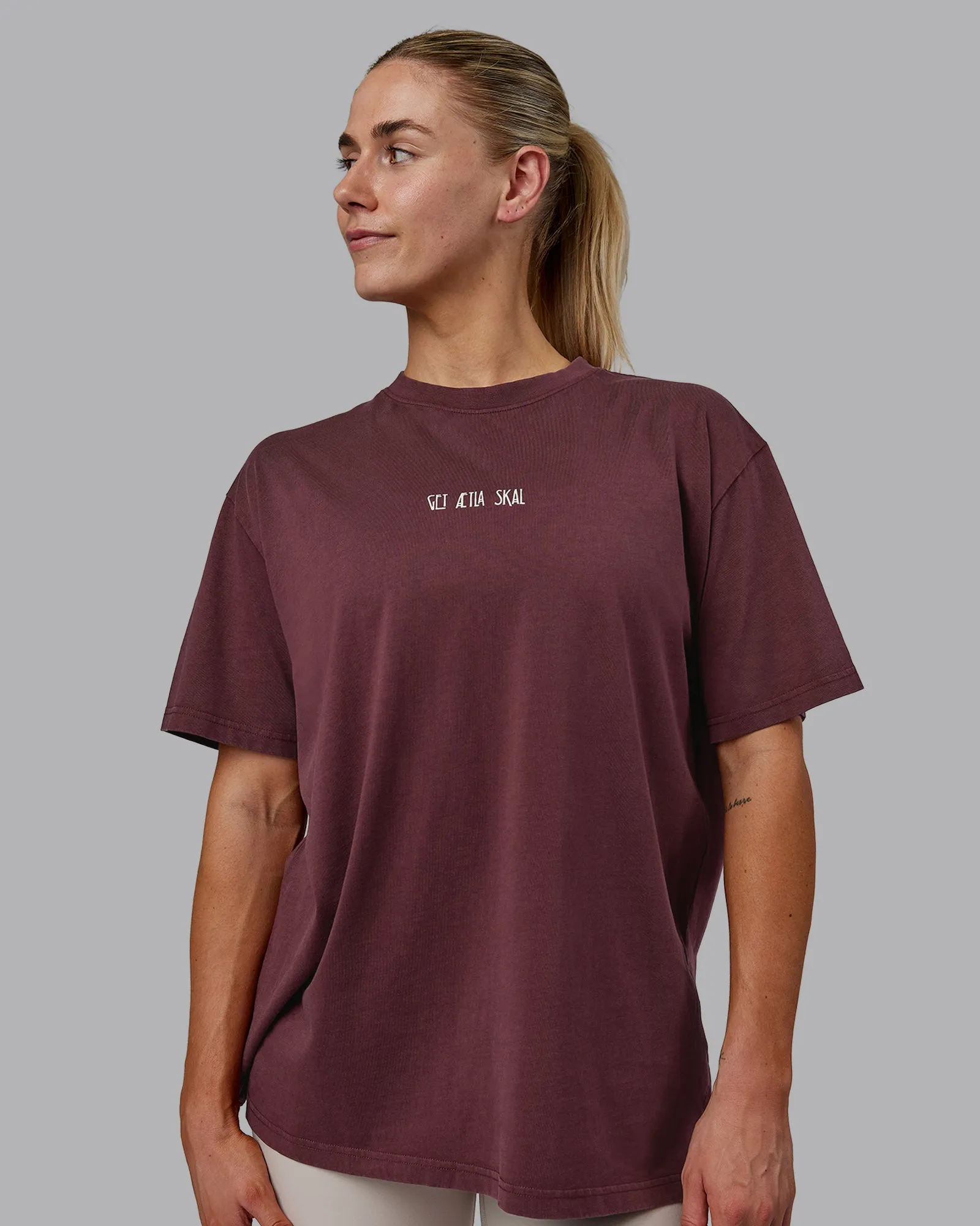Sara I Can Shall & Will Oversized Washed Tee - Bordeaux-Shale Beige sold by LSKD product image thumbnail 2