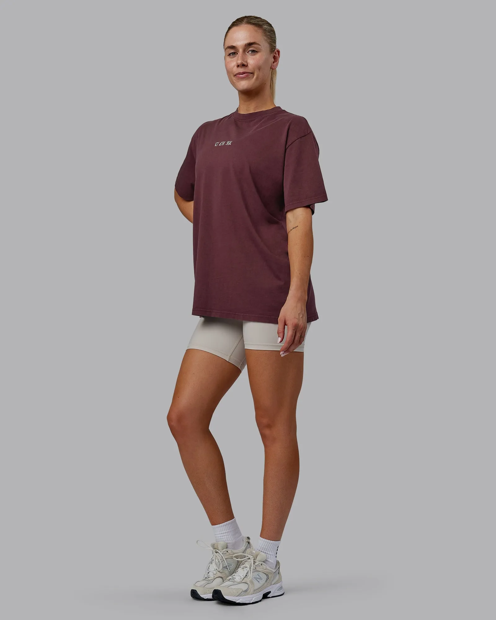 Sara I Can Shall & Will Oversized Washed Tee - Bordeaux-Shale Beige sold by LSKD product image thumbnail 3