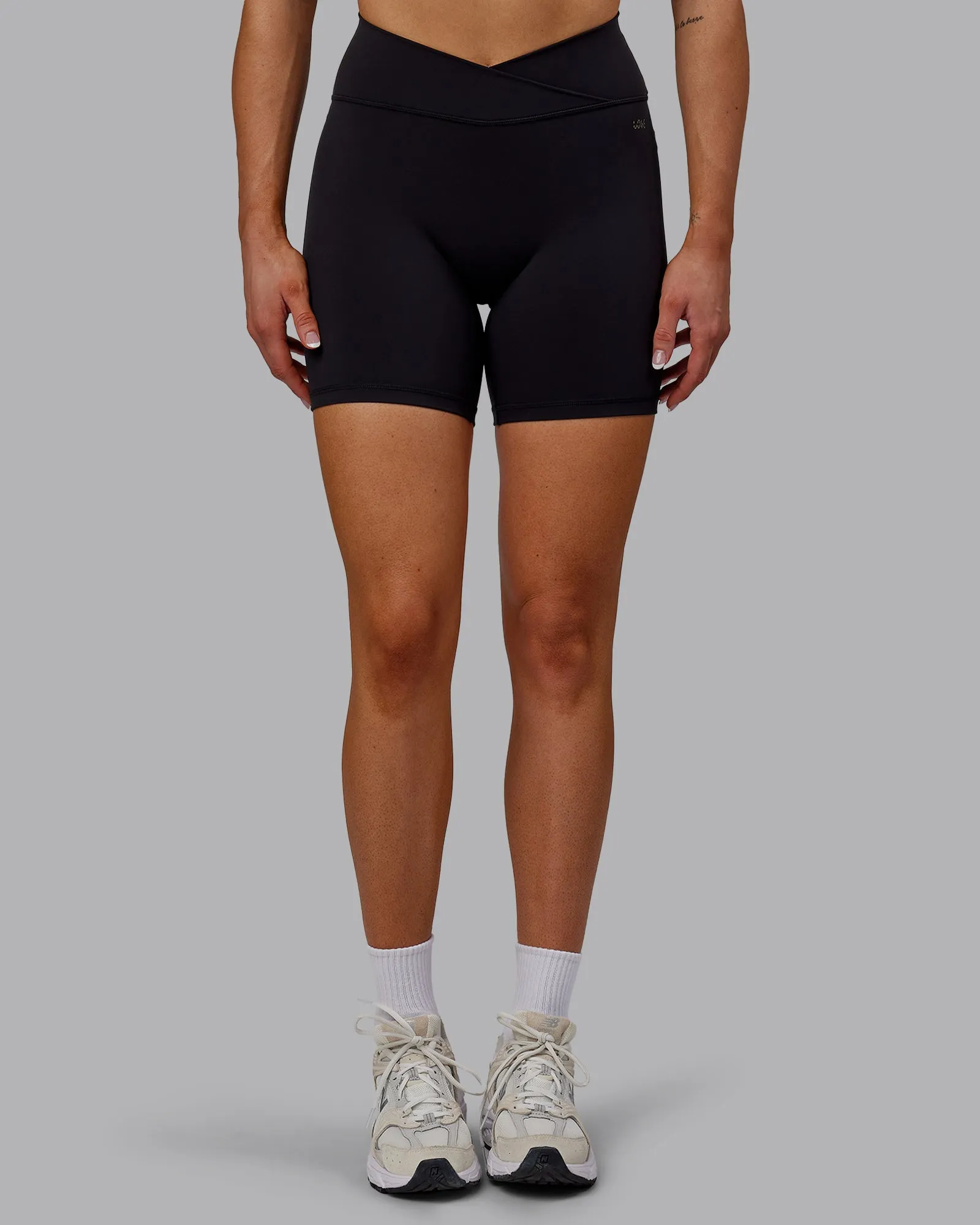 Sara Strike Cross Over Waist Mid Short Tights - Black sold by LSKD product image thumbnail 3