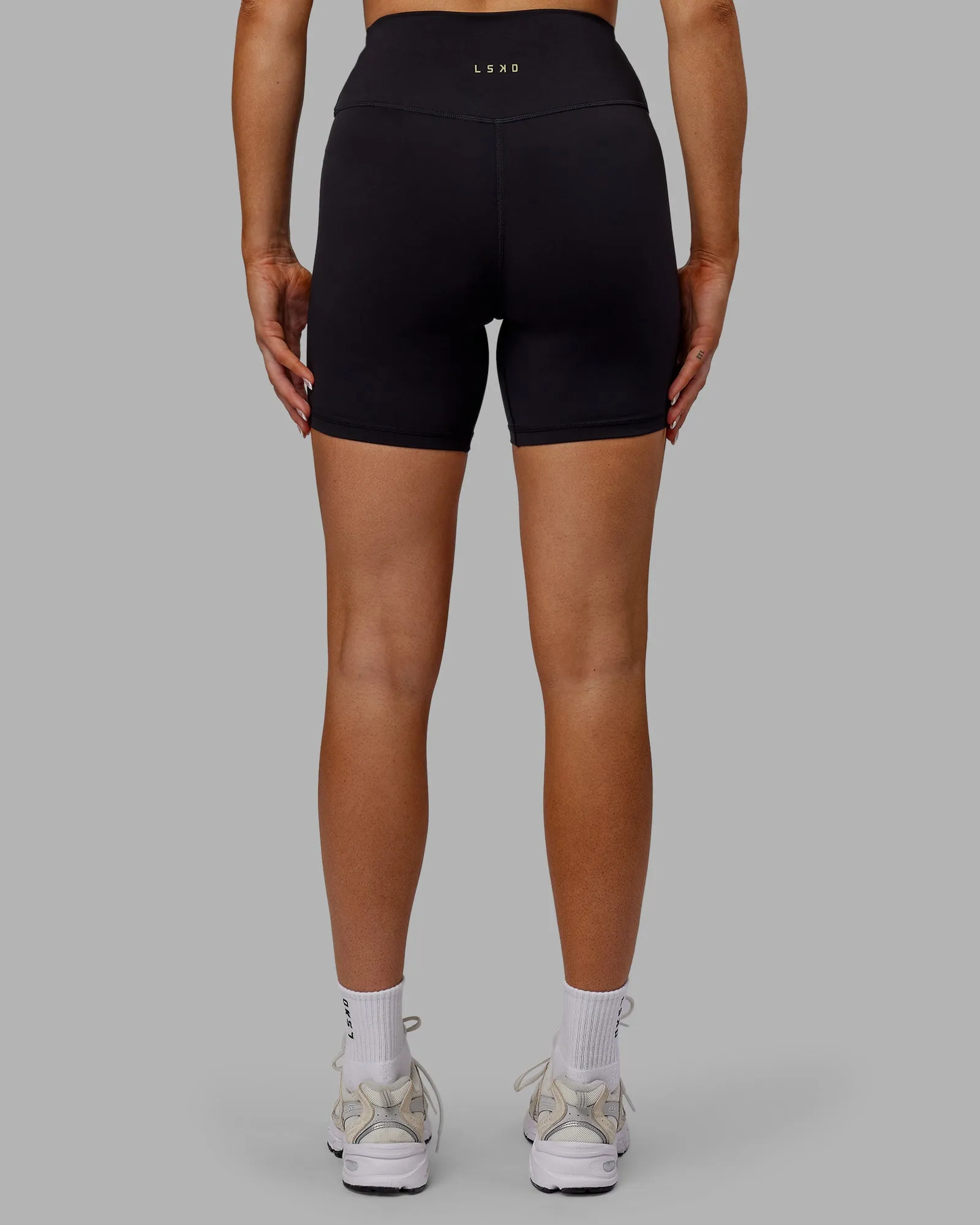 Sara Strike Cross Over Waist Mid Short Tights - Black sold by LSKD product image thumbnail 4