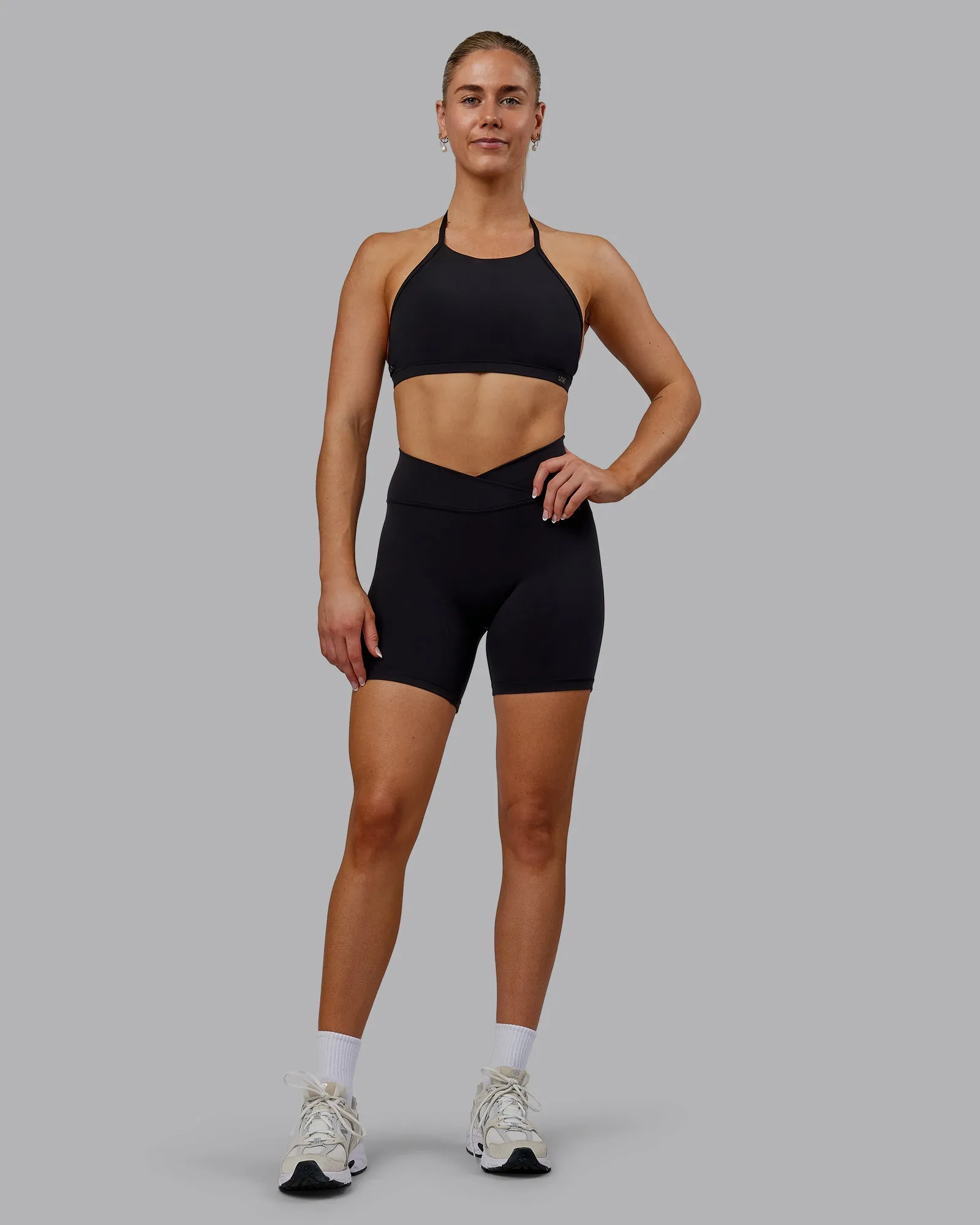 Sara Strike Cross Over Waist Mid Short Tights - Black sold by LSKD product image thumbnail 2