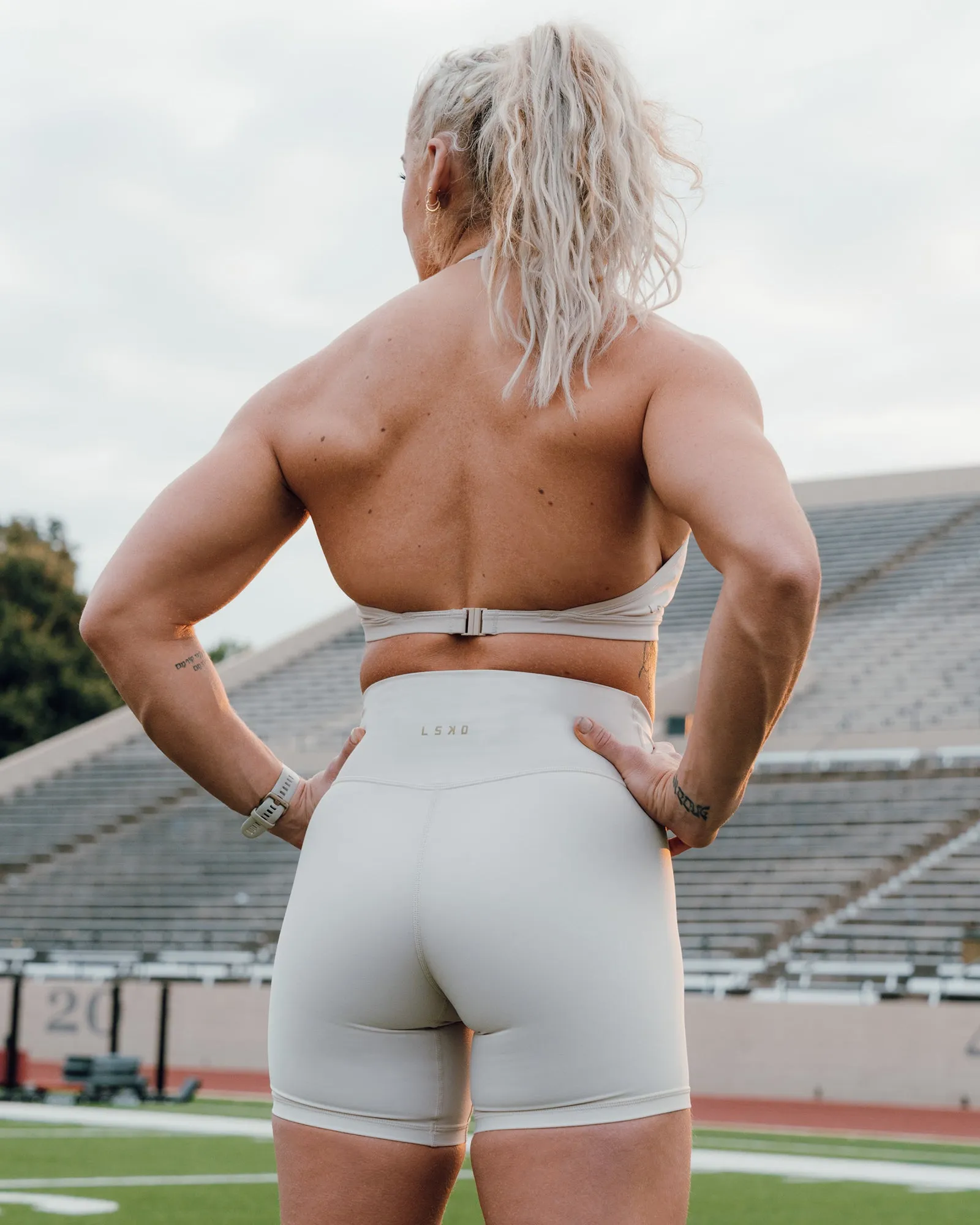 Sara Ares High Neck Sports Bra - Shale Beige sold by LSKD