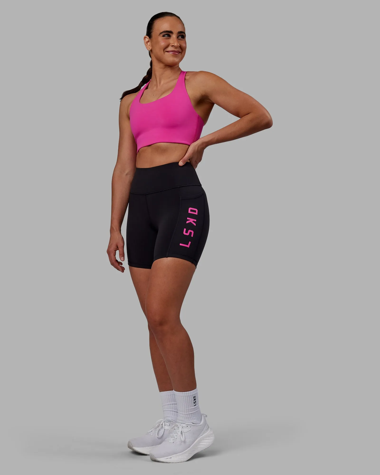 Rep Mid Short Tight - Black-Fuchsia Pink sold by LSKD