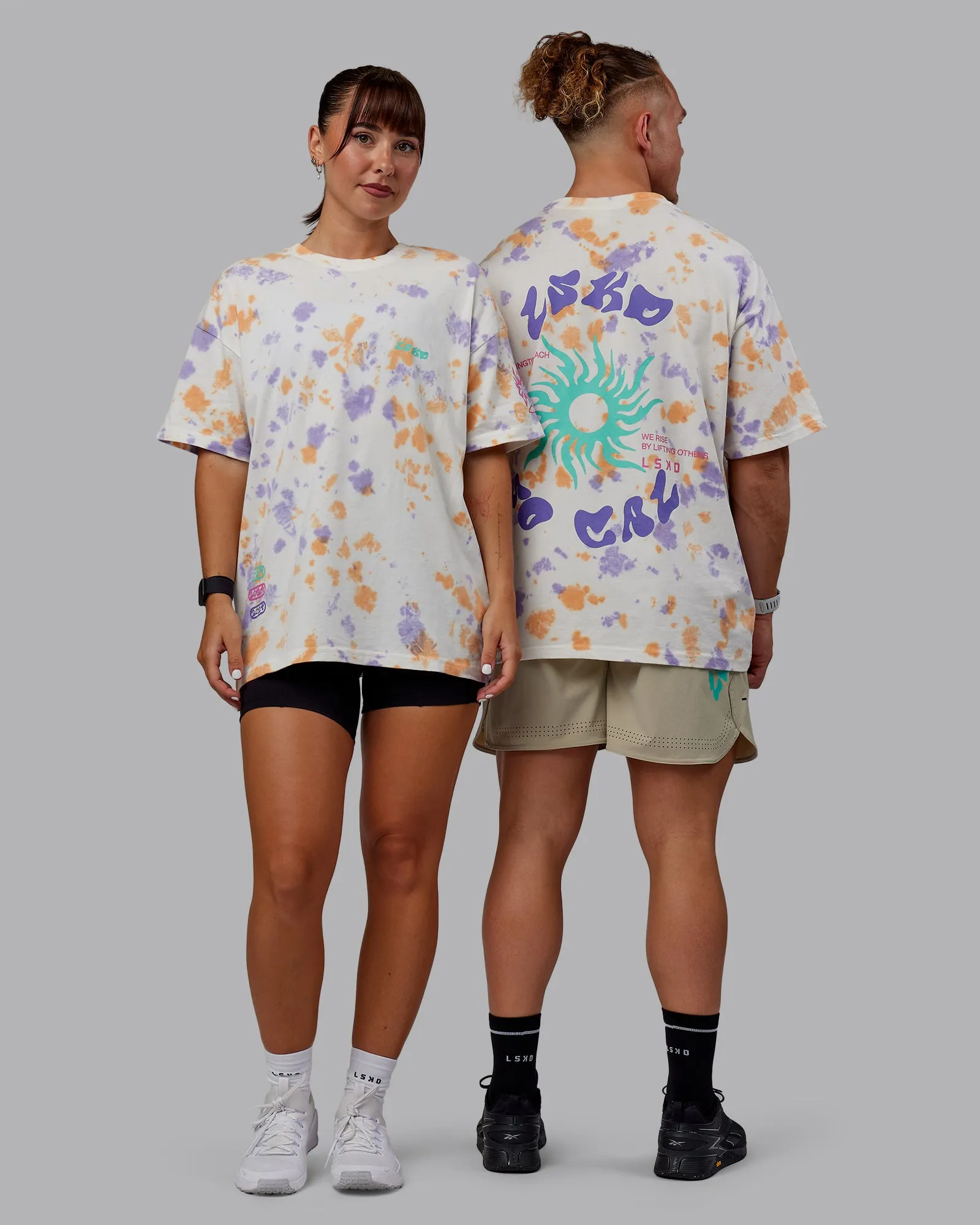 Washed Huntington 24 Heavyweight Oversize Tee - Tie Dye Tangerine-Dahlia Purple sold by LSKD