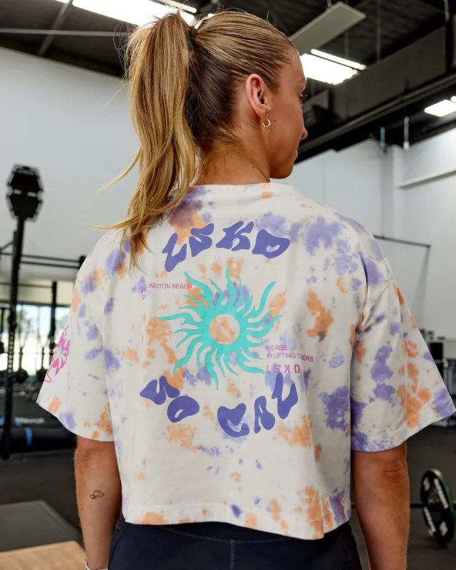Washed Huntington 24 Cropped Heavyweight Tee - Tie Dye Tangerine-Dahlia Purple sold by LSKD