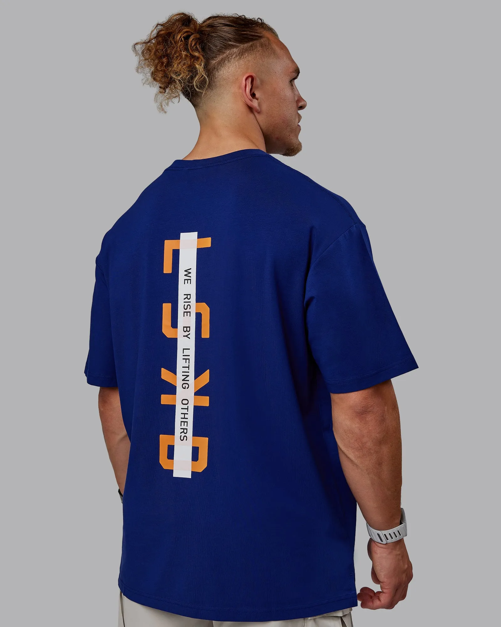 Unisex Strike Through FLXCotton Tee Oversize - Midnight Blue-Vibrant Orange sold by LSKD product image thumbnail 2