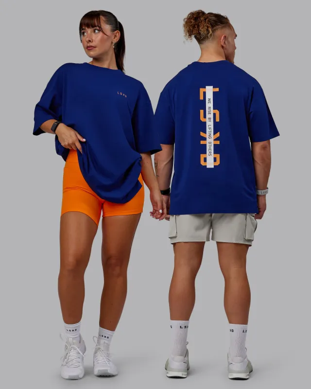 Unisex Strike Through FLXCotton Tee Oversize - Midnight Blue-Vibrant Orange sold by LSKD