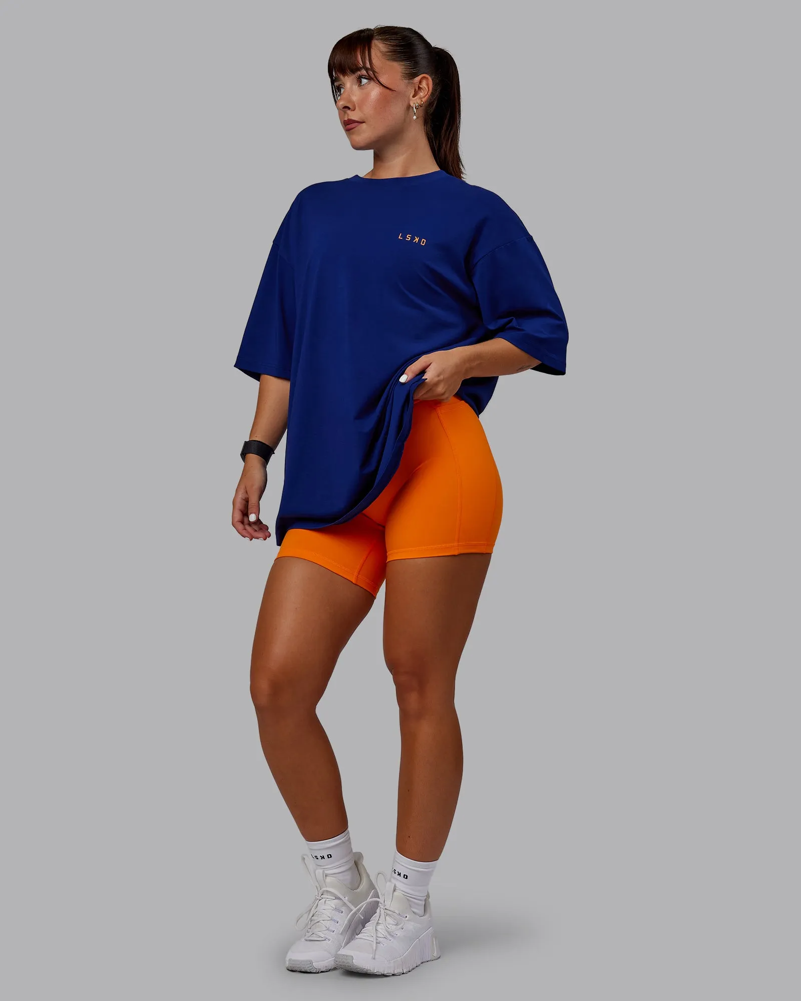 Unisex Strike Through FLXCotton Tee Oversize - Midnight Blue-Vibrant Orange sold by LSKD product image thumbnail 5