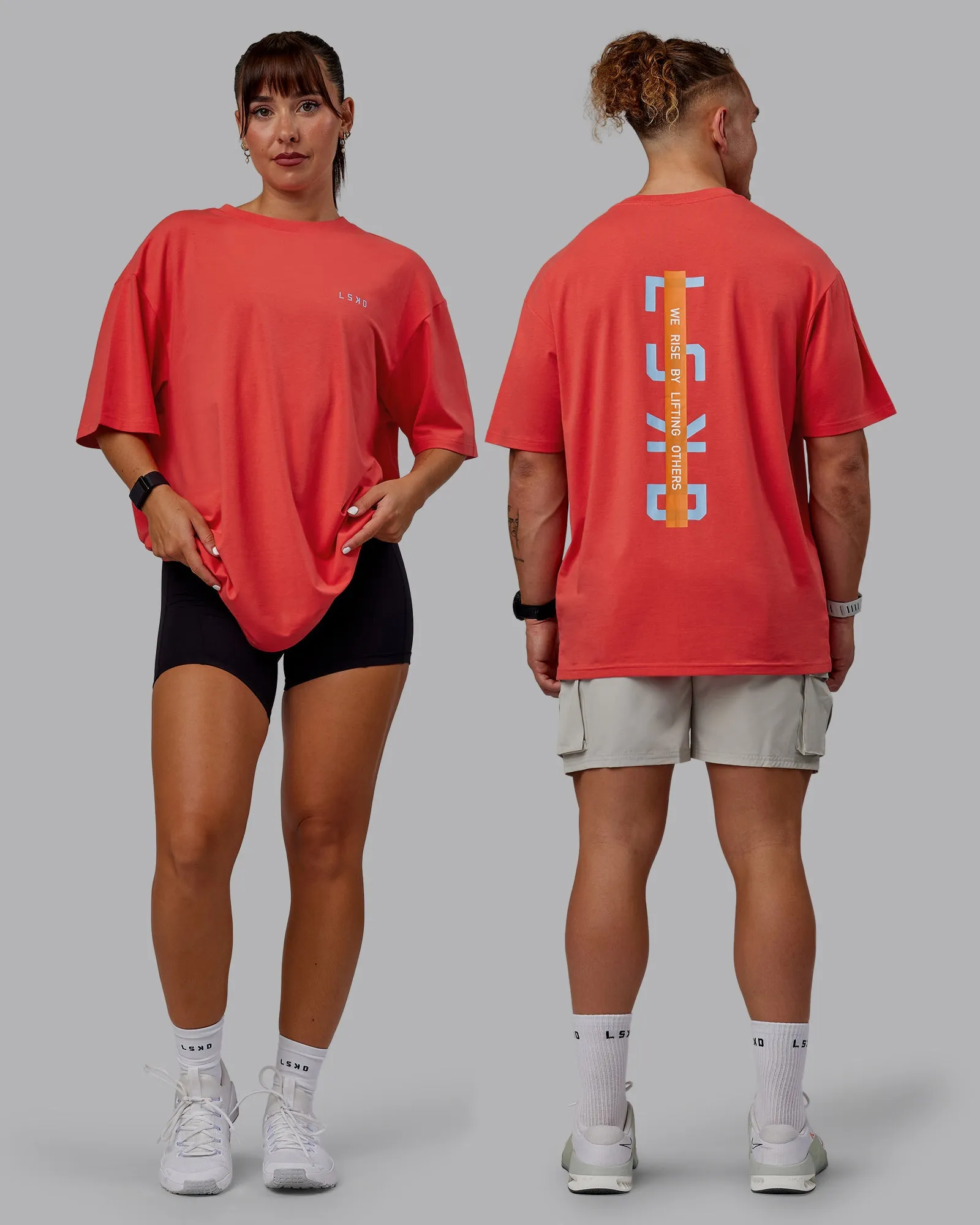 Unisex Strike Through FLXCotton Tee Oversize - Cayenne-Glacial Blue sold by LSKD