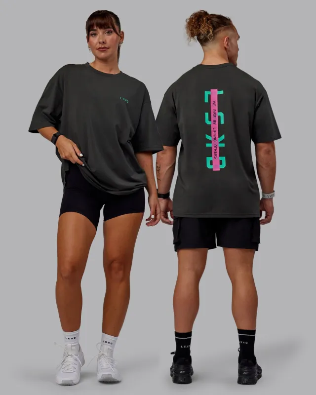 Unisex Strike Through FLXCotton Tee Oversize - Pirate Black-Impact Green sold by LSKD