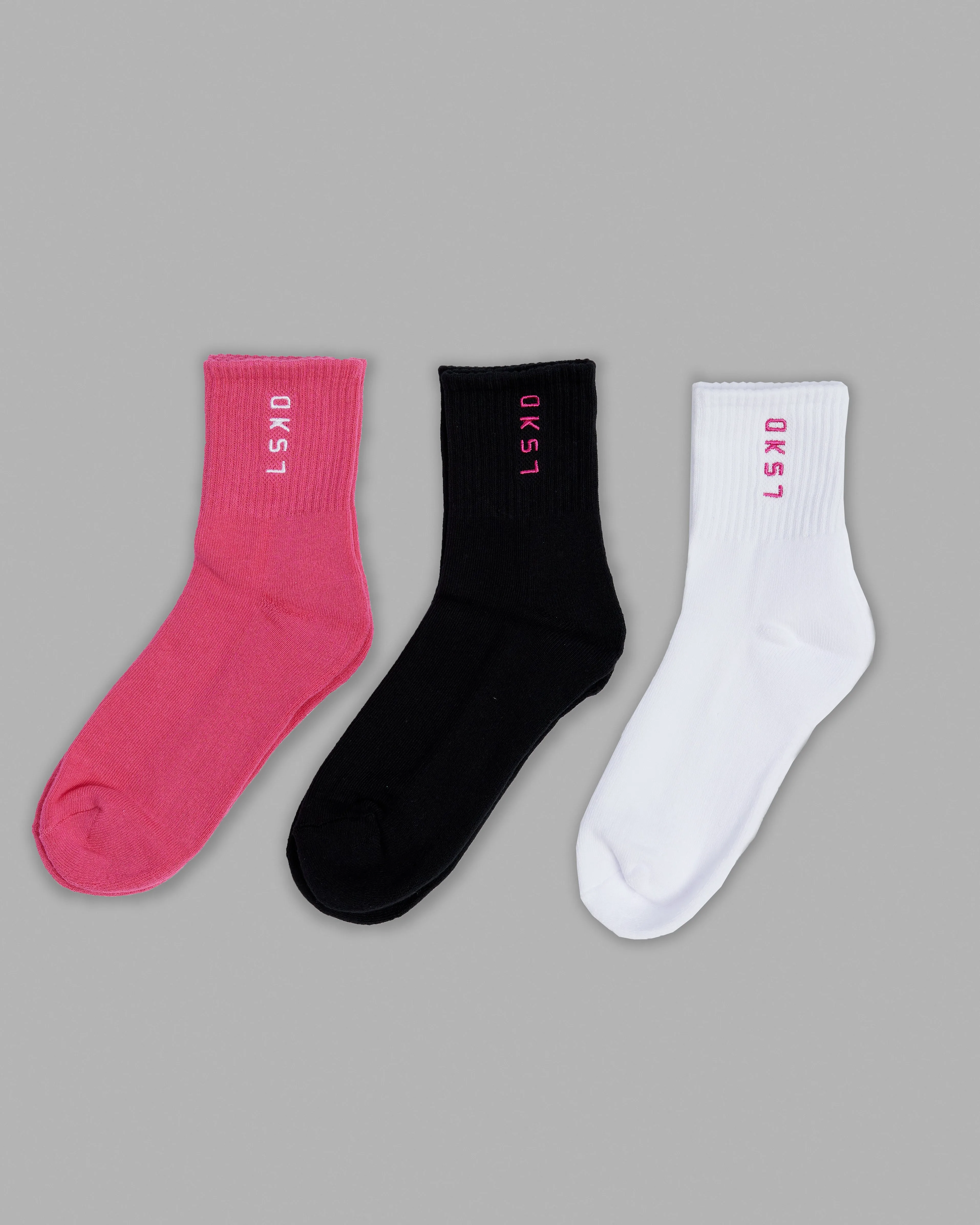 Signal Quarter Socks 3 Pack - White-Black-Berry Pink sold by LSKD