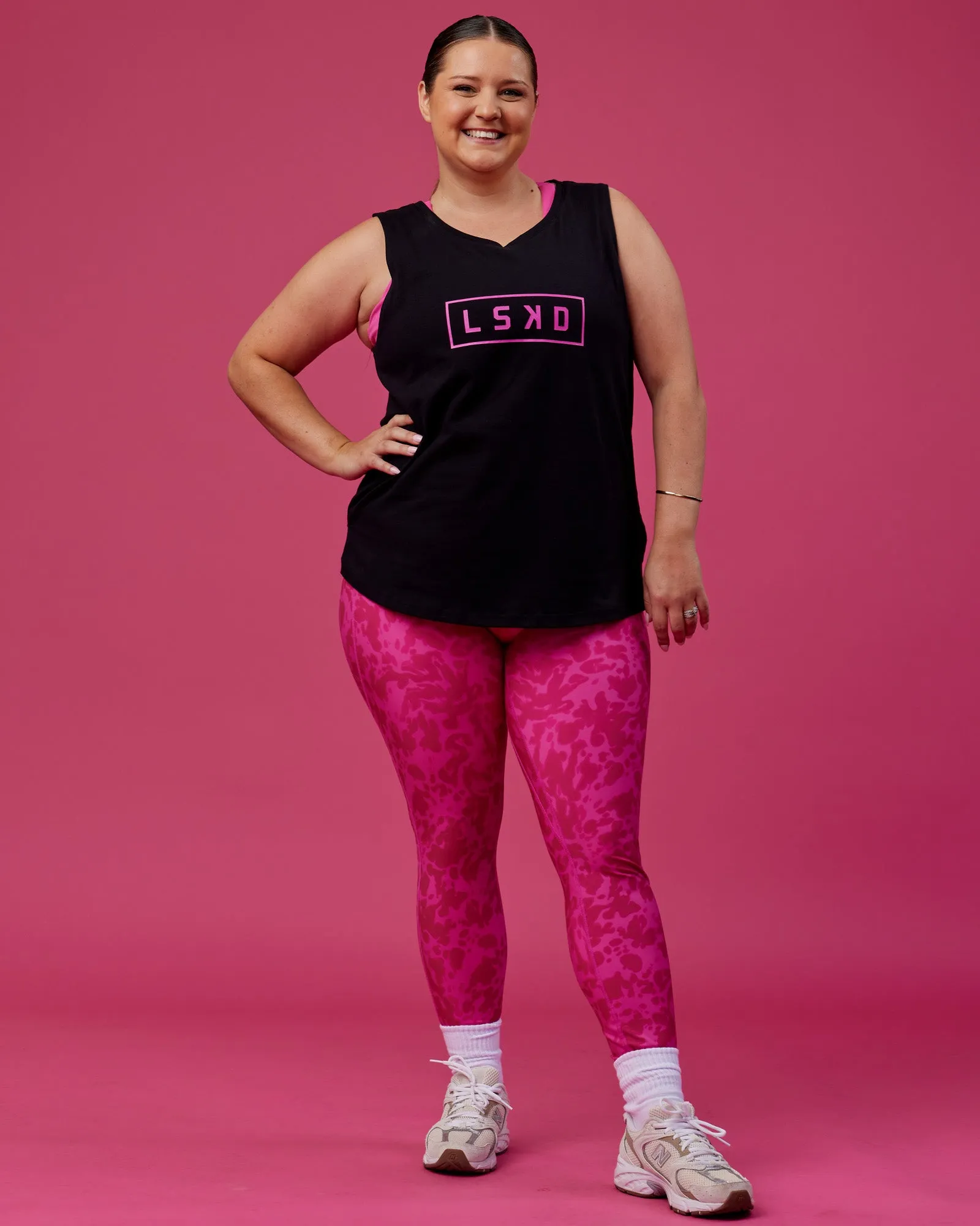 Luna FLXCotton Longline Tank - Black-Ultra Pink sold by LSKD