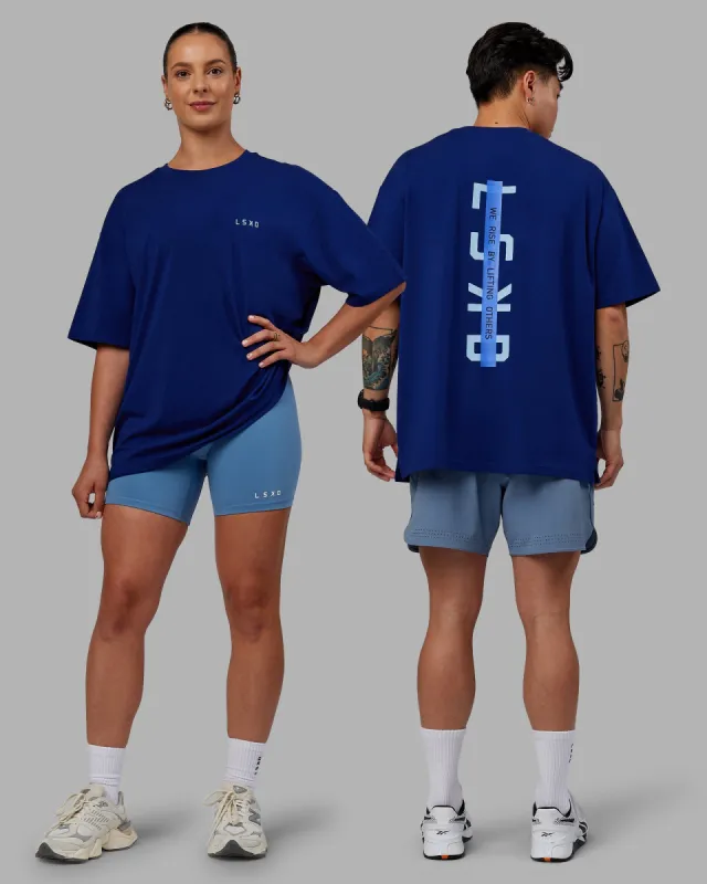 Unisex Strike Through FLXCotton Tee Oversize - Midnight Blue-Glacial Blue sold by LSKD