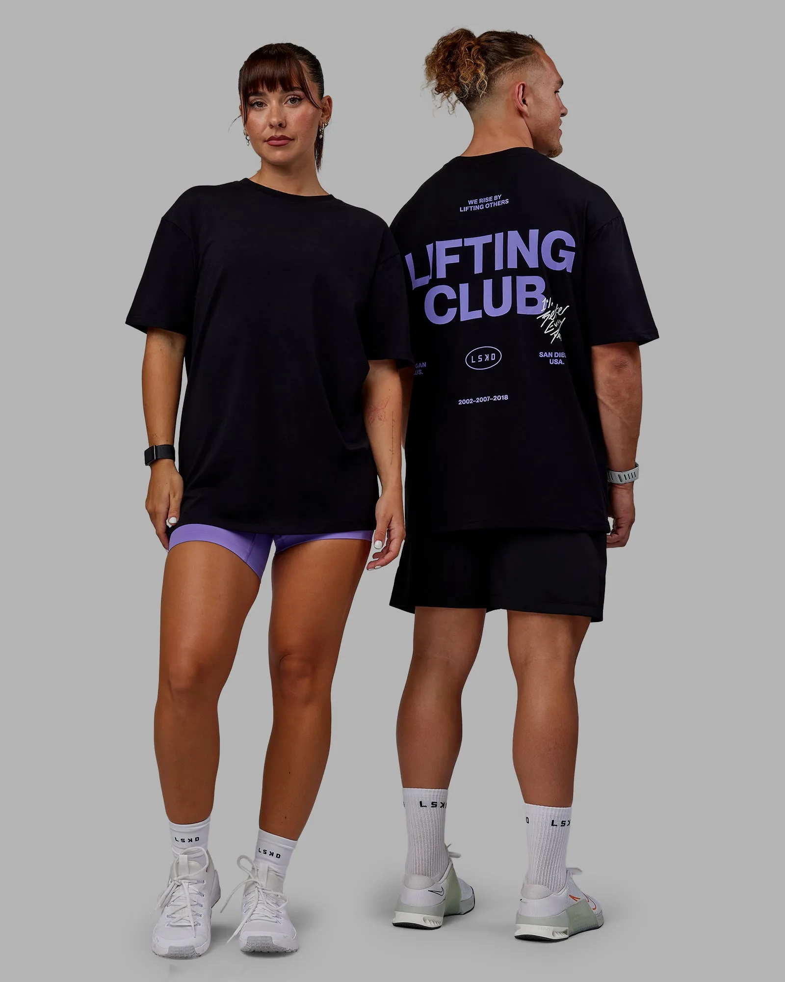 Unisex Lifting Club FLXCotton Tee Oversize - Black-Dahlia Purple sold by LSKD