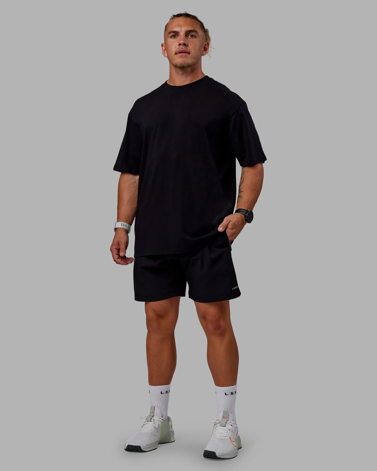 Unisex Lifting Club FLXCotton Tee Oversize - Black-Dahlia Purple sold by LSKD product image thumbnail 5