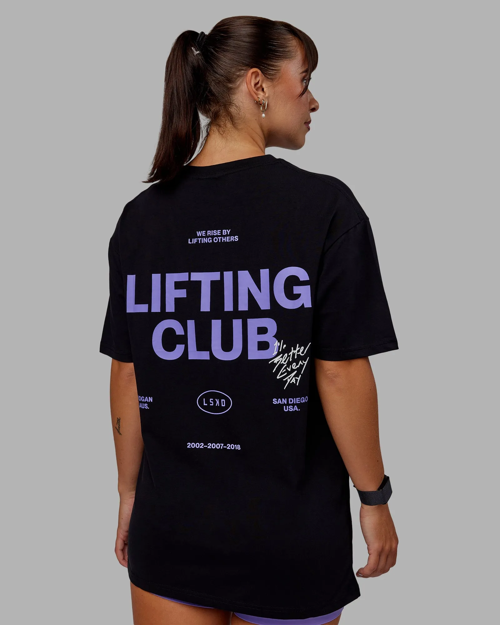 Unisex Lifting Club FLXCotton Tee Oversize - Black-Dahlia Purple sold by LSKD product image thumbnail 2