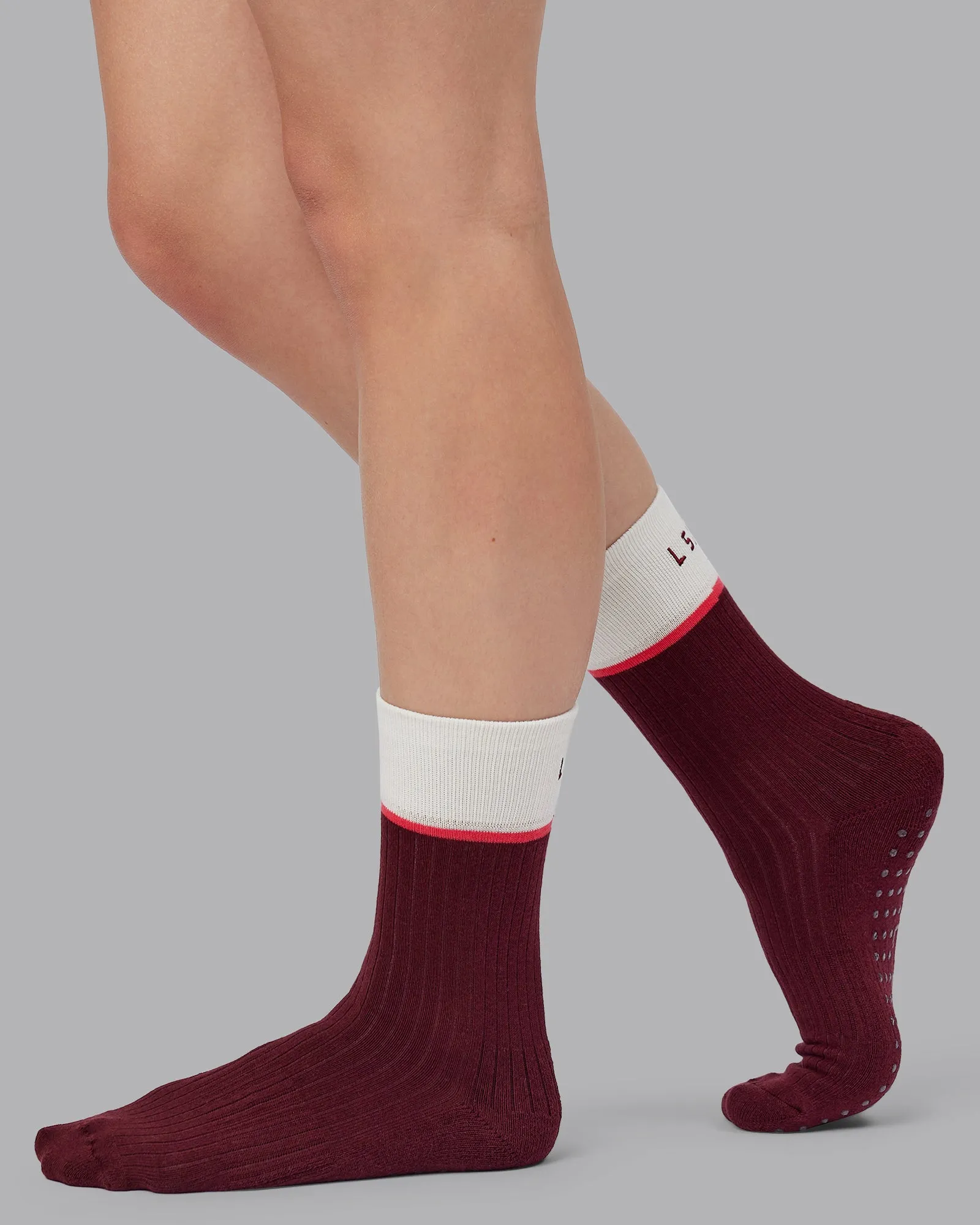 Elevate Crew Pilates Grip Sock - Dark Cherry sold by LSKD