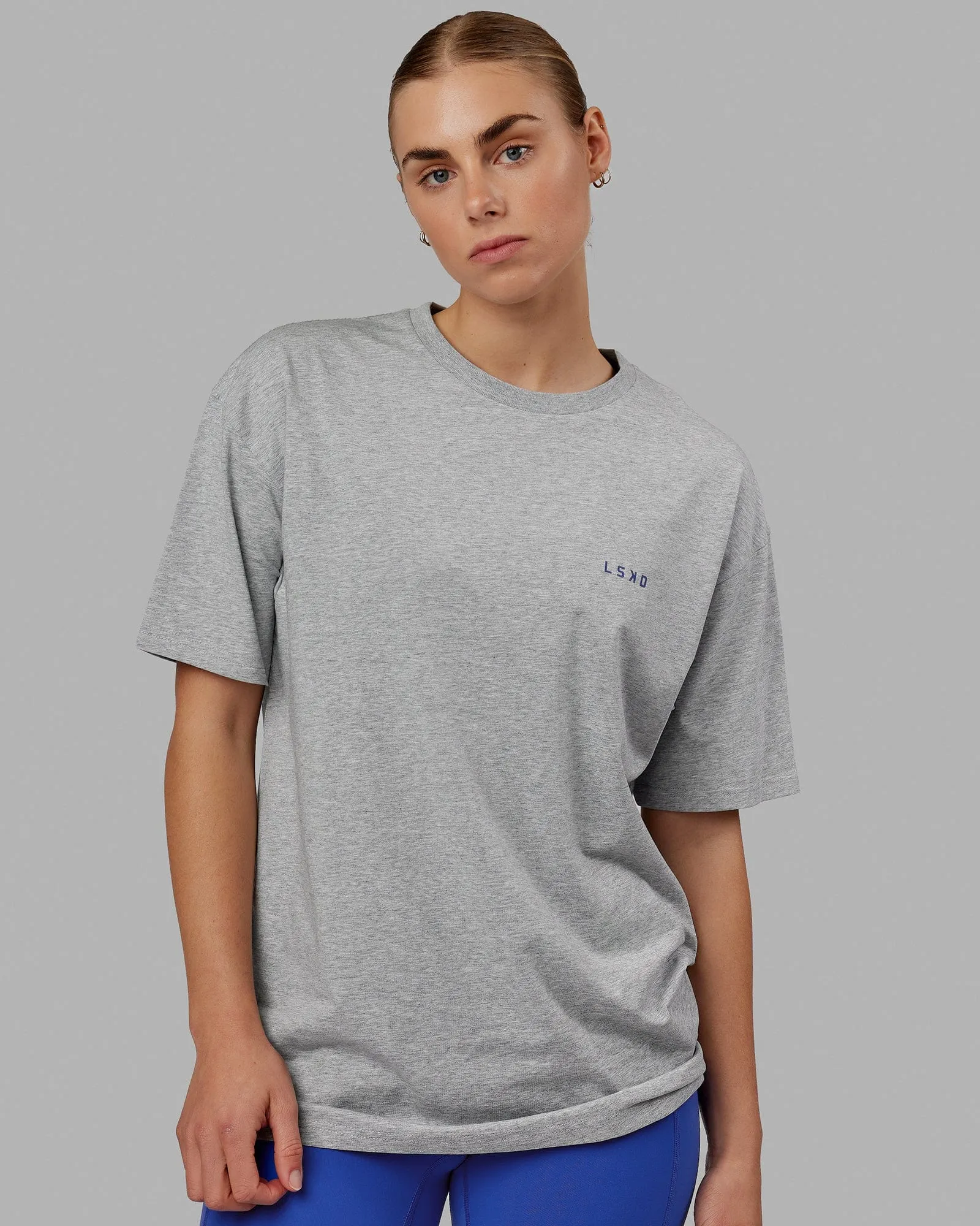 Unisex VS4 FLXCotton Tee Oversize - Light Grey Marl-Power Cobalt sold by LSKD product image thumbnail 4