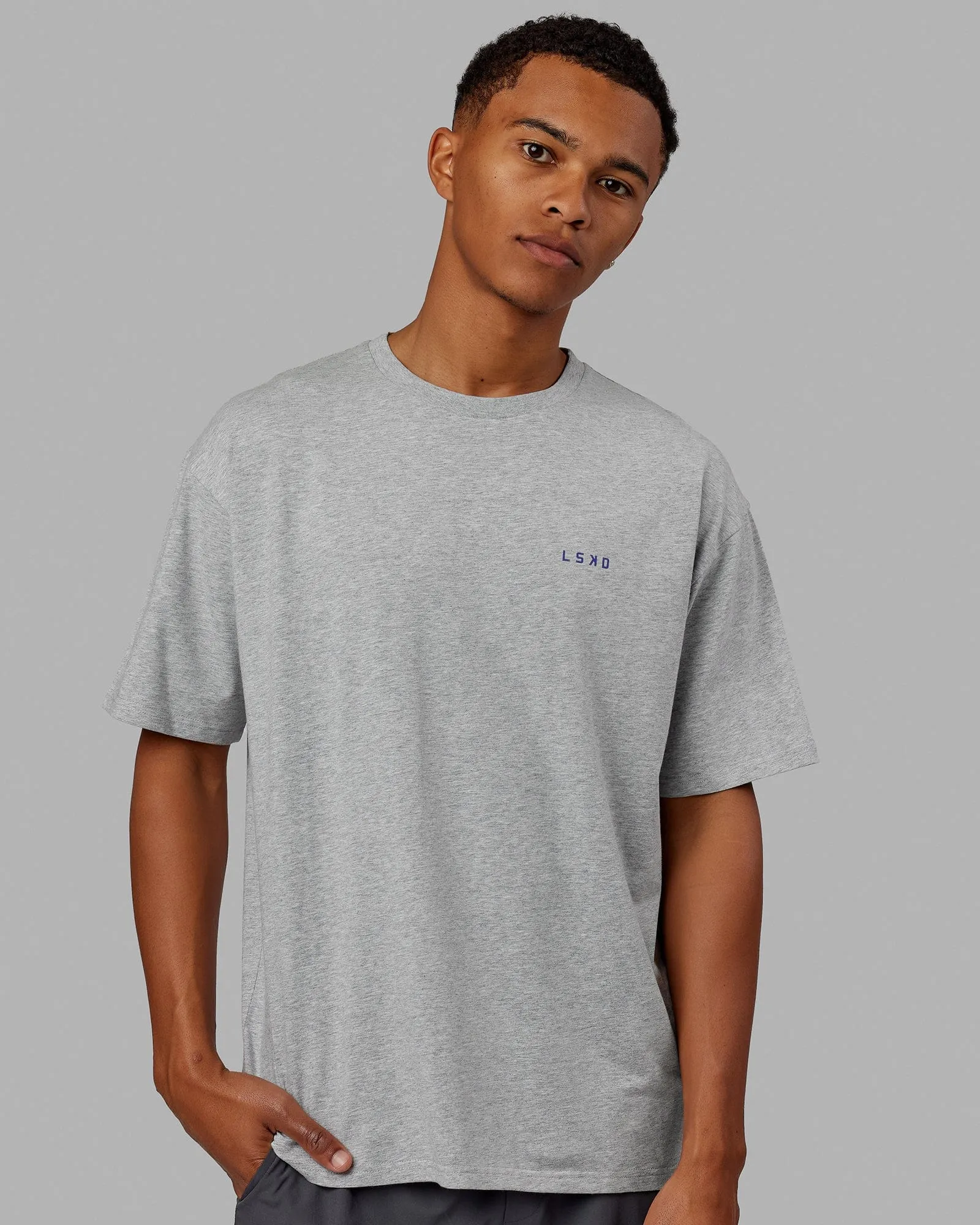 Unisex VS4 FLXCotton Tee Oversize - Light Grey Marl-Power Cobalt sold by LSKD product image thumbnail 5