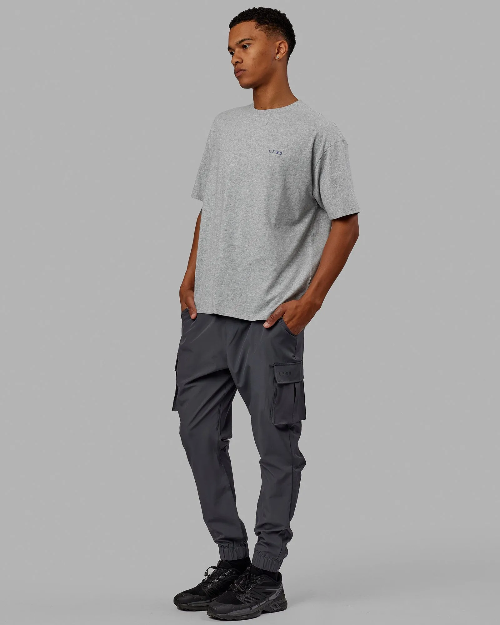 Unisex VS4 FLXCotton Tee Oversize - Light Grey Marl-Power Cobalt sold by LSKD product image thumbnail 3