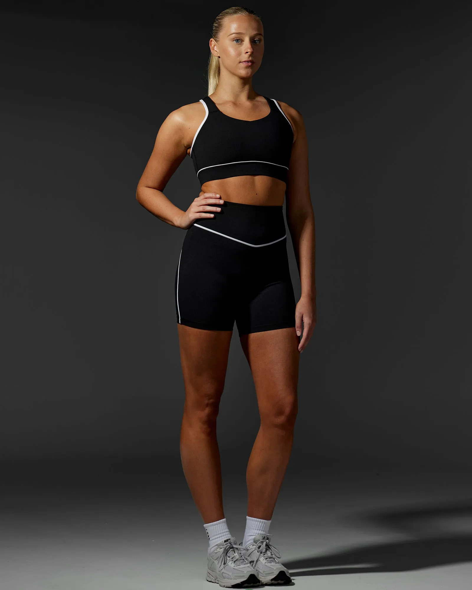 Contrast Mid Length Short Tights - Black-White sold by LSKD product image thumbnail 2