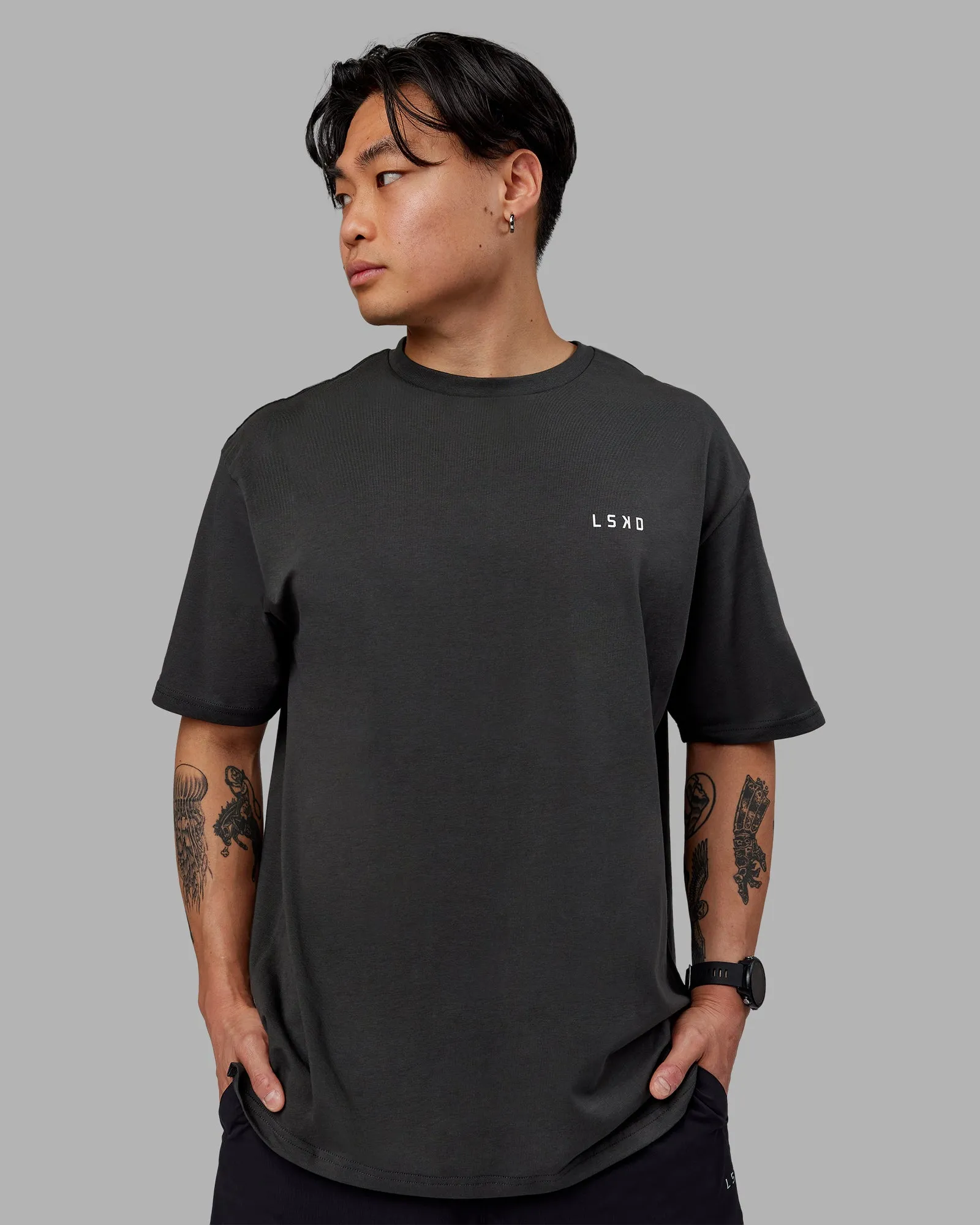 Unisex Strike Through FLXCotton Tee Oversize - Pirate Black-Black sold by LSKD product image thumbnail 4