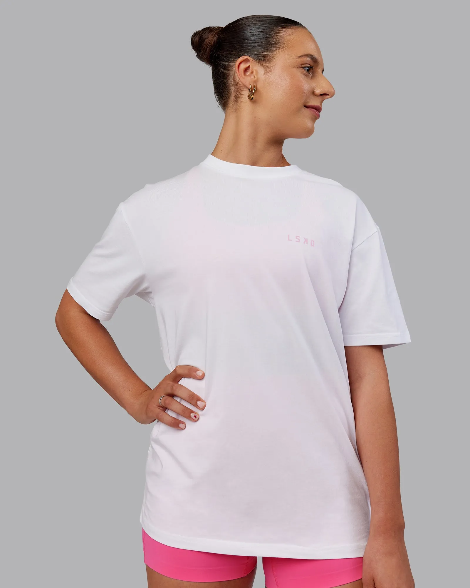 Unisex Strike Through FLXCotton Tee Oversize - White-Bubblegum sold by LSKD product image thumbnail 4