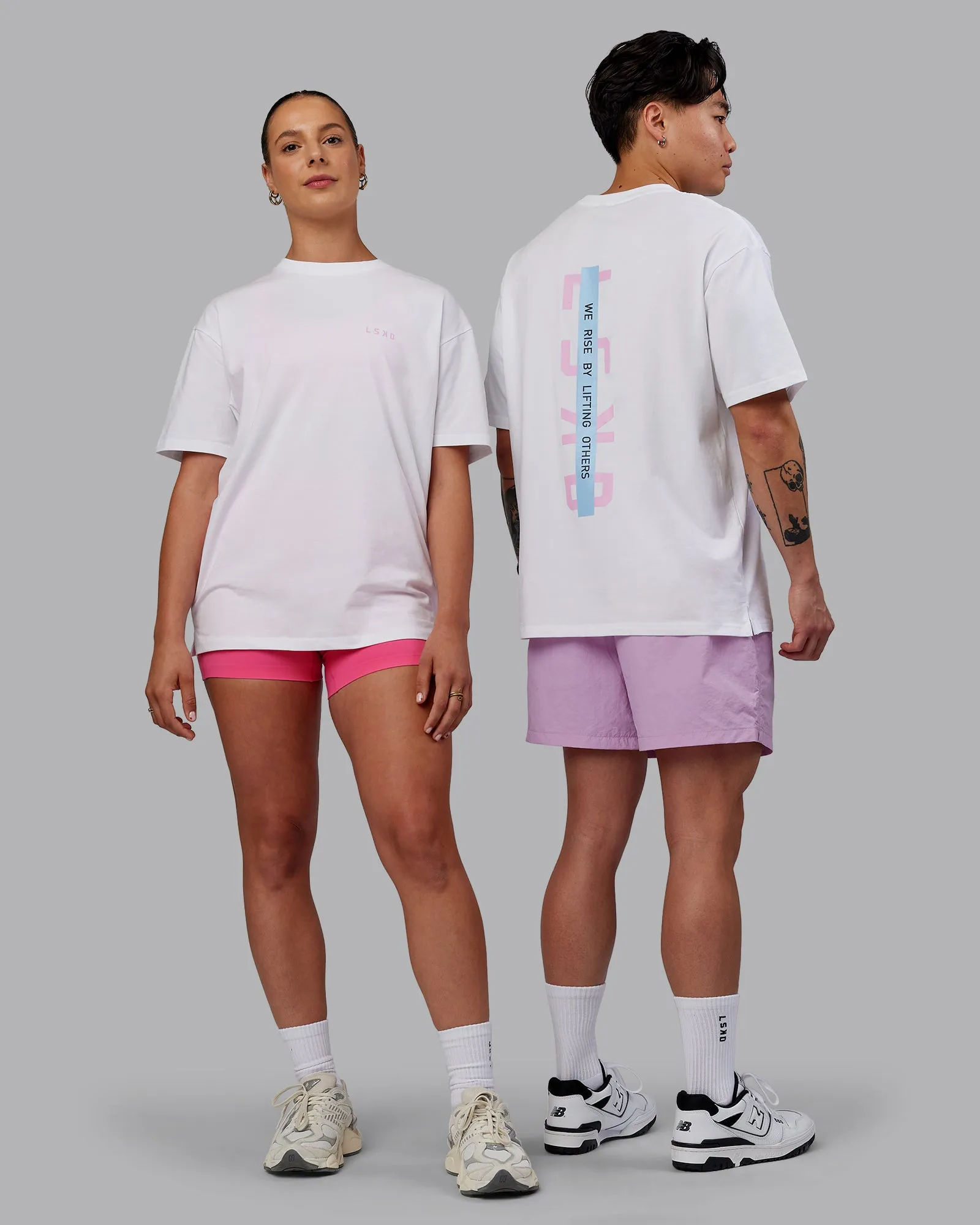 Unisex Strike Through FLXCotton Tee Oversize - White-Bubblegum sold by LSKD