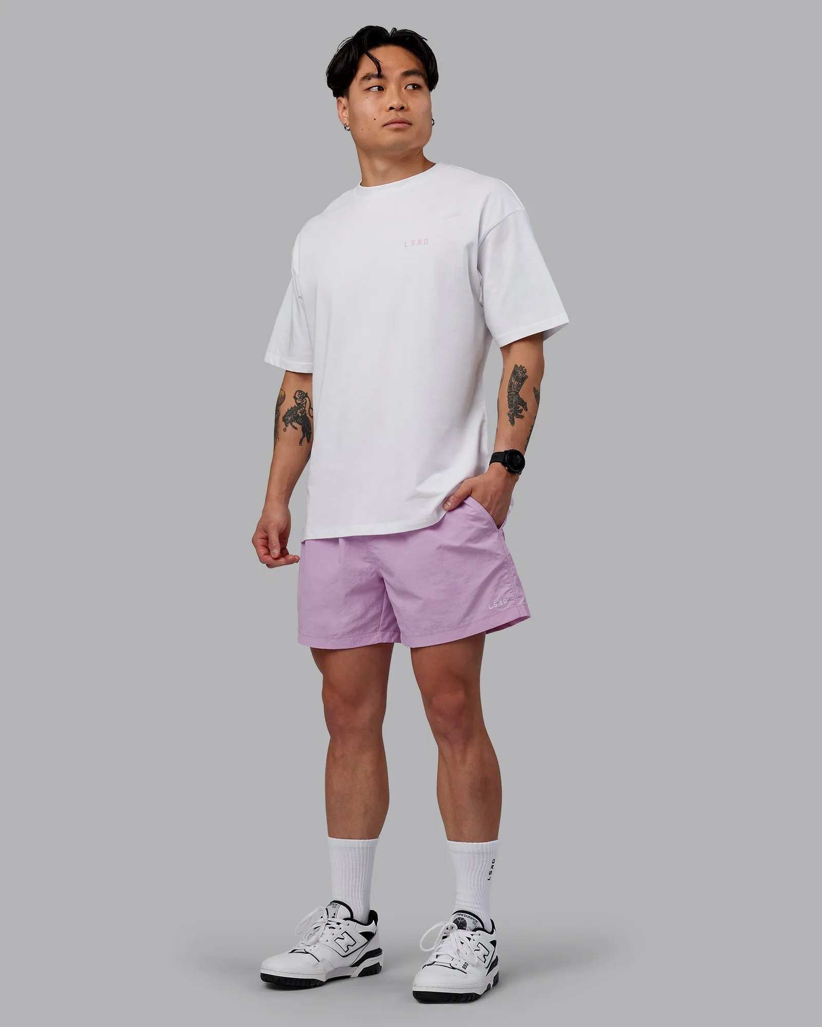 Unisex Strike Through FLXCotton Tee Oversize - White-Bubblegum sold by LSKD product image thumbnail 5