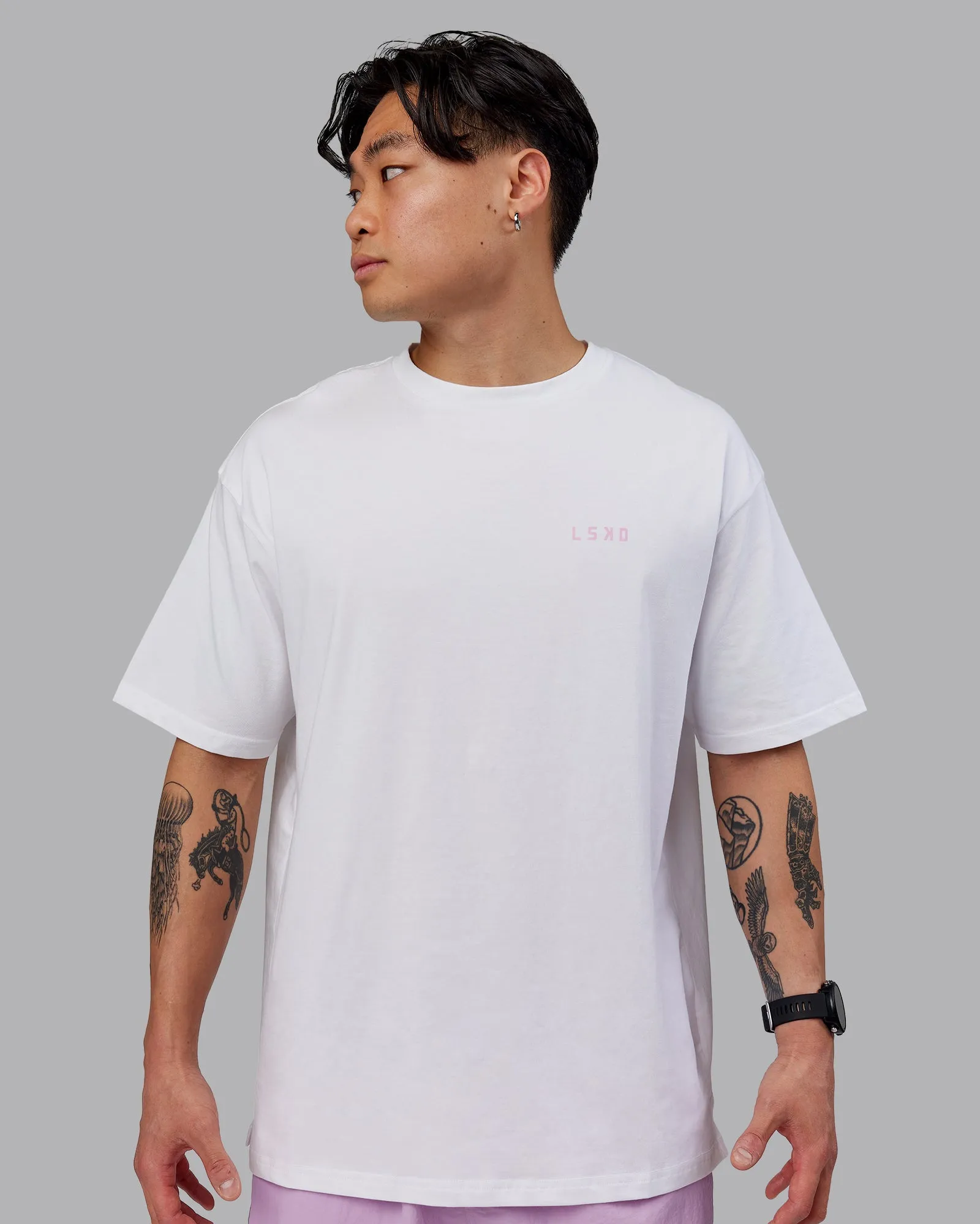 Unisex Strike Through FLXCotton Tee Oversize - White-Bubblegum sold by LSKD product image thumbnail 3